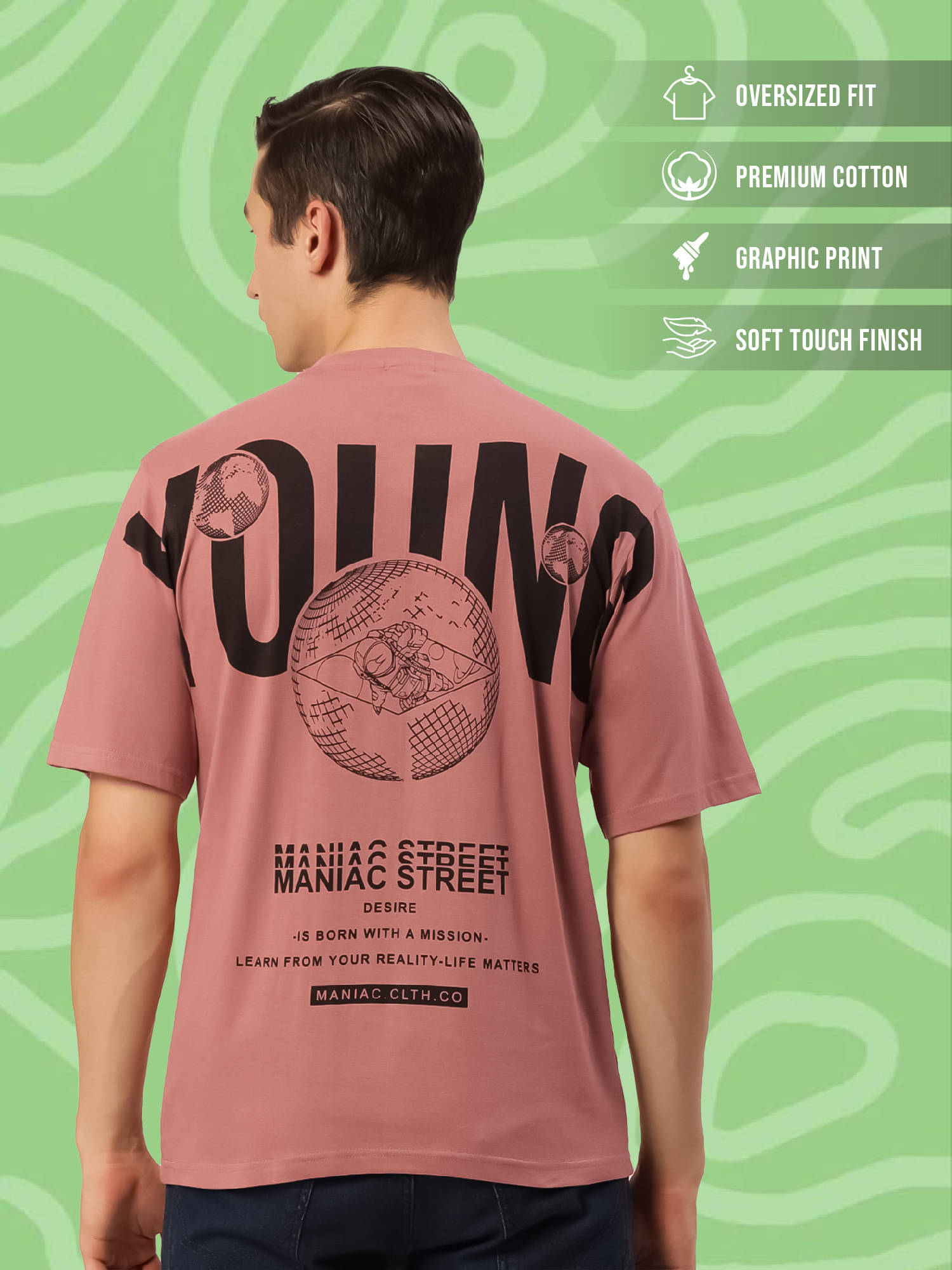     			Maniac Men 100% Cotton Slim Fit Printed T-Shirt ( Pink )