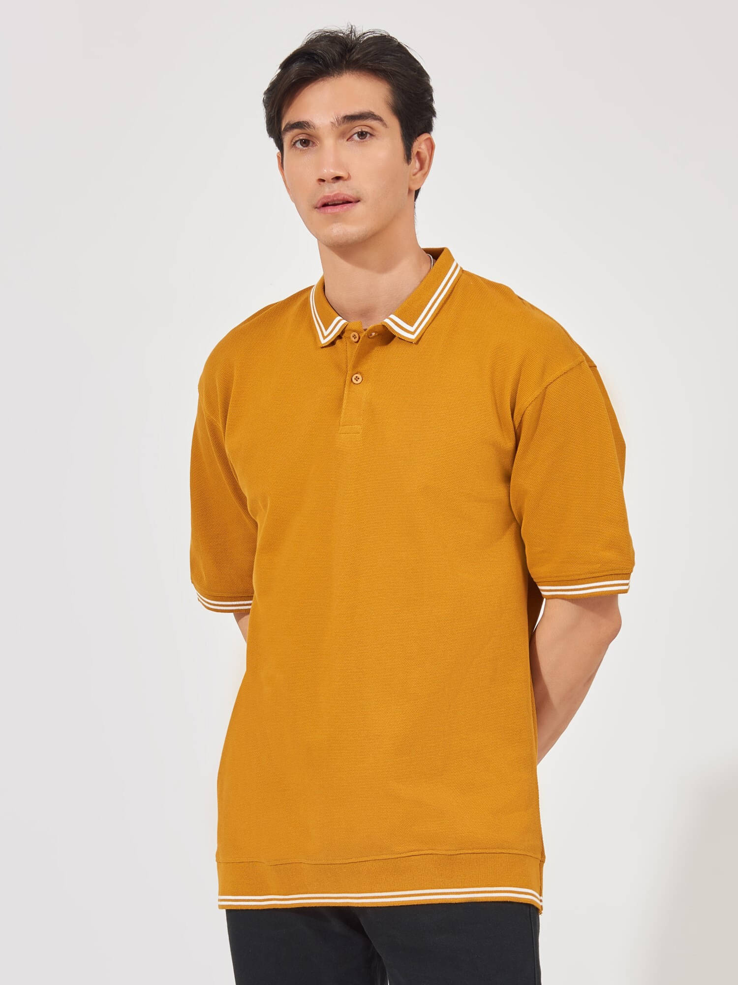     			Maniac Men Cotton Blend Oversized Fit Solid Polo T Shirt ( Yellow )