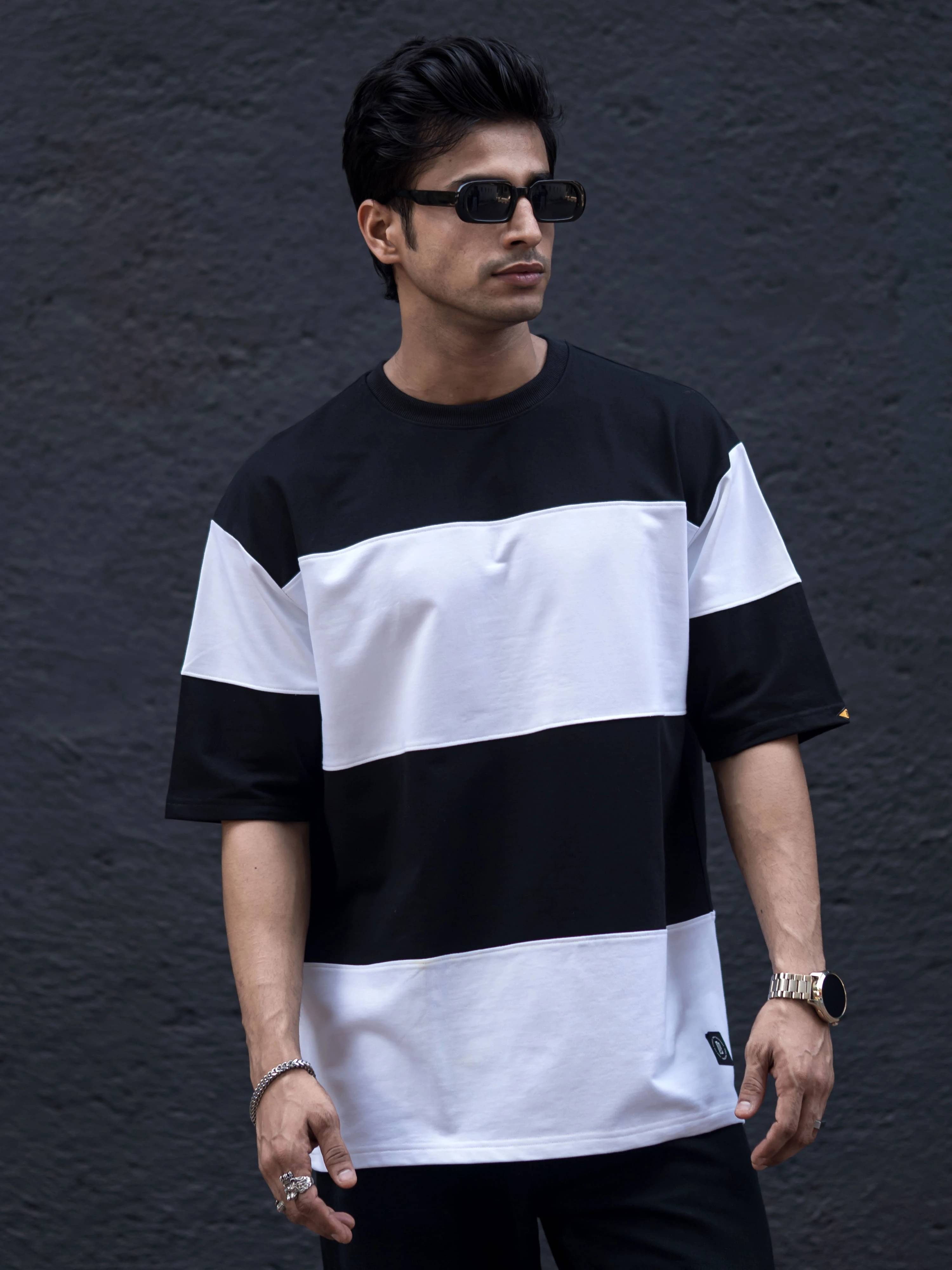     			Maniac Men Cotton Blend Oversized Fit Colorblock T-Shirt ( Black )