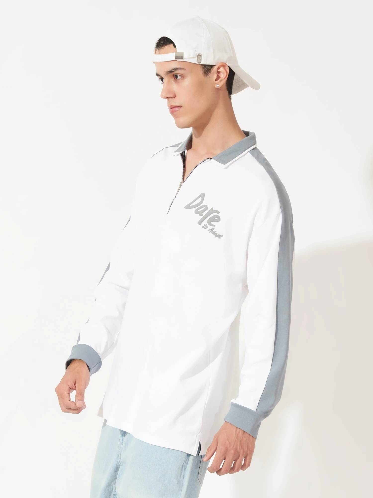     			Maniac Men Cotton Blend Oversized Fit Solid Polo T Shirt ( White )