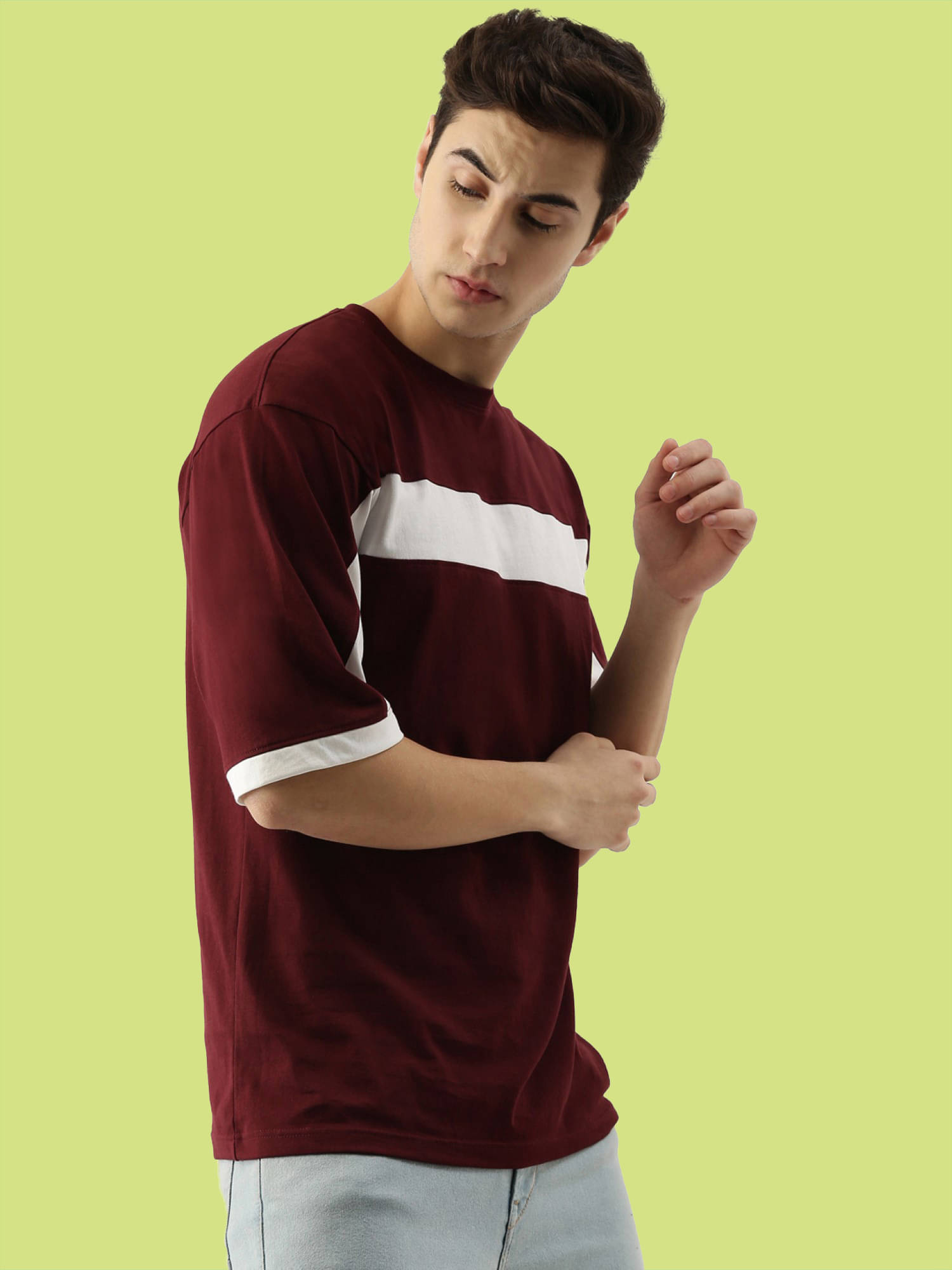 Maniac Men Cotton Blend Oversized Fit Colorblock T-Shirt ( Multicolor )     			Maniac Men Cotton Blend Oversized Fit Colorblock T-Shirt ( Multicolor )