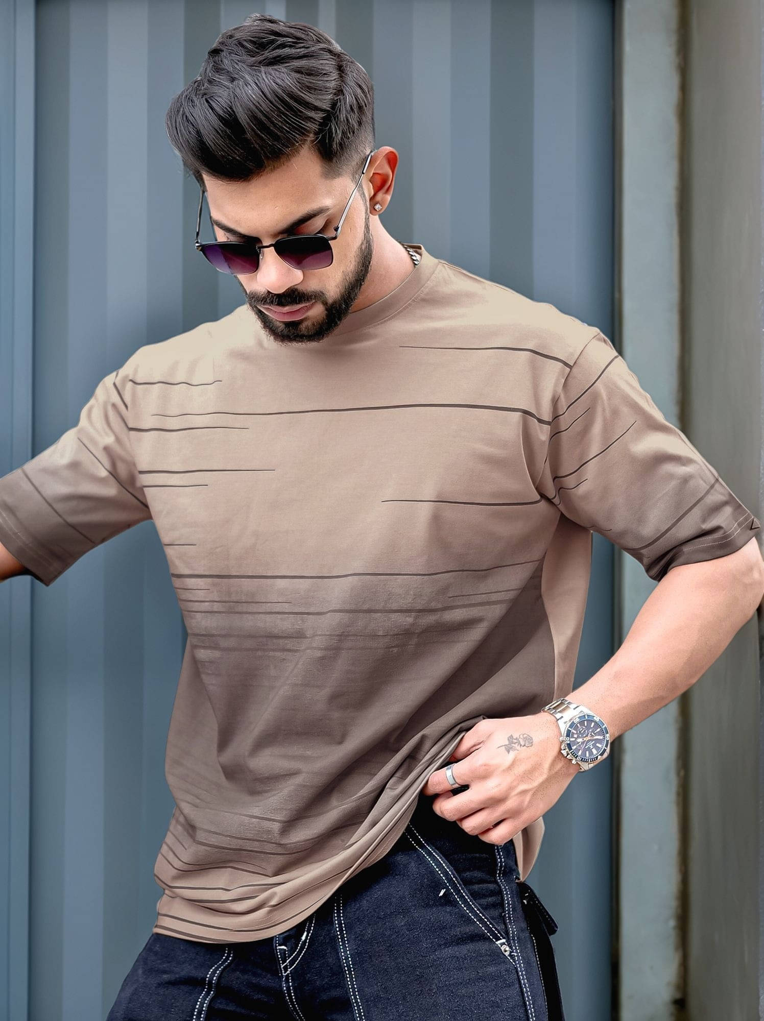     			Maniac Men Cotton Blend Oversized Fit Printed T-Shirt ( Pink )