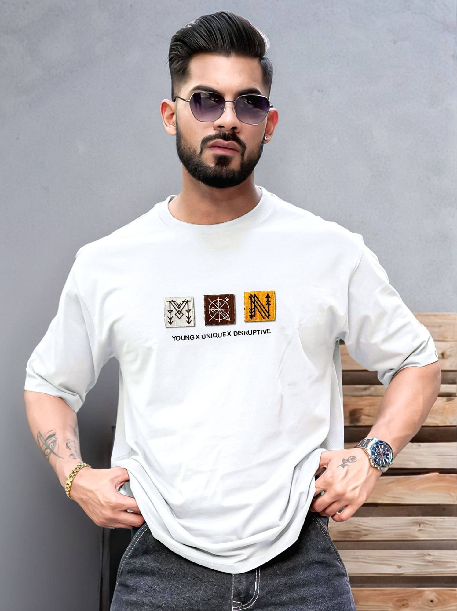     			Maniac Men Cotton Blend Oversized Fit Printed T-Shirt ( White )