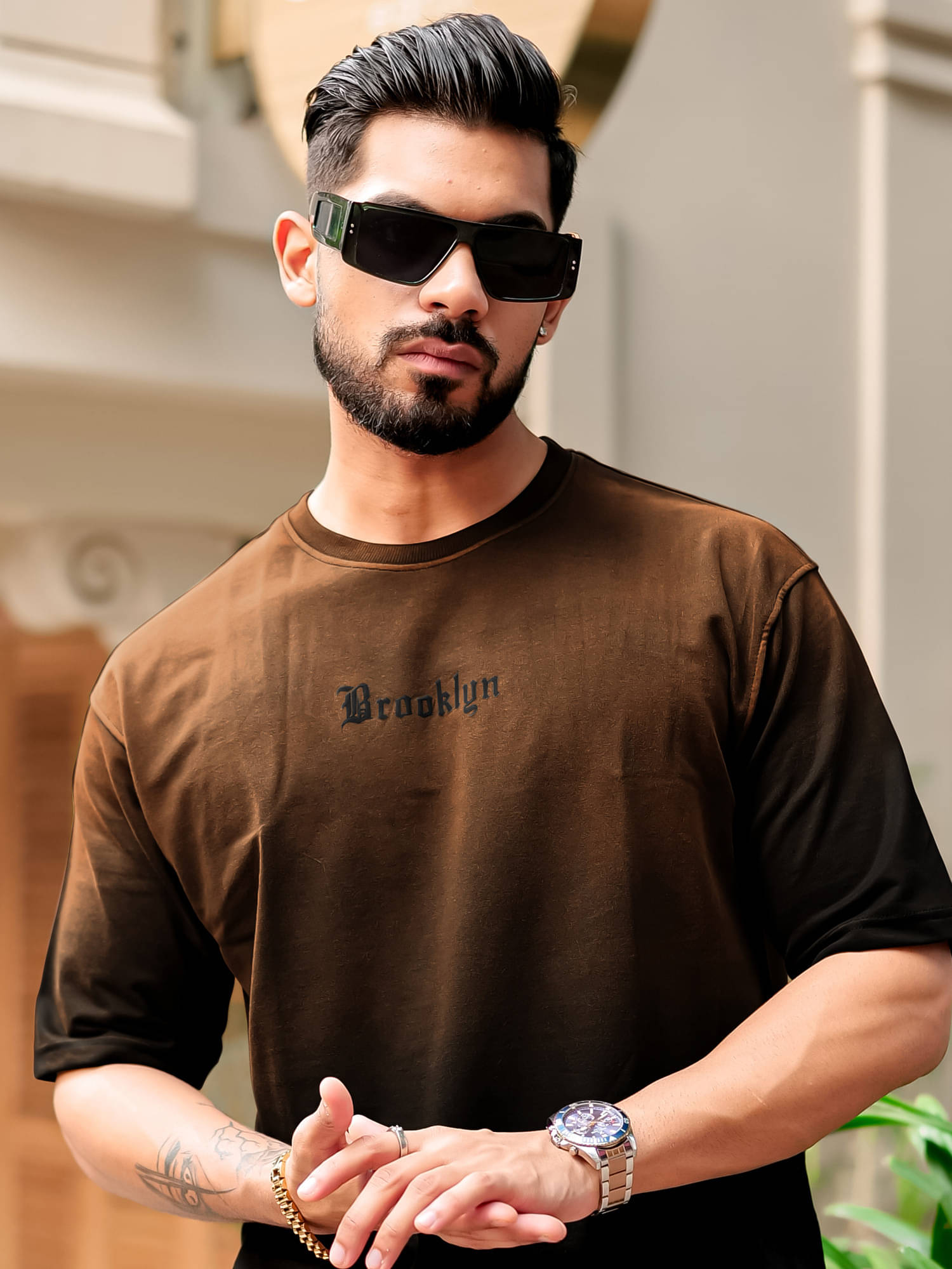 Maniac Men Cotton Blend Oversized Fit Printed T-Shirt ( Brown ) Maniac Men Cotton Blend Oversized Fit Printed T-Shirt ( Brown )