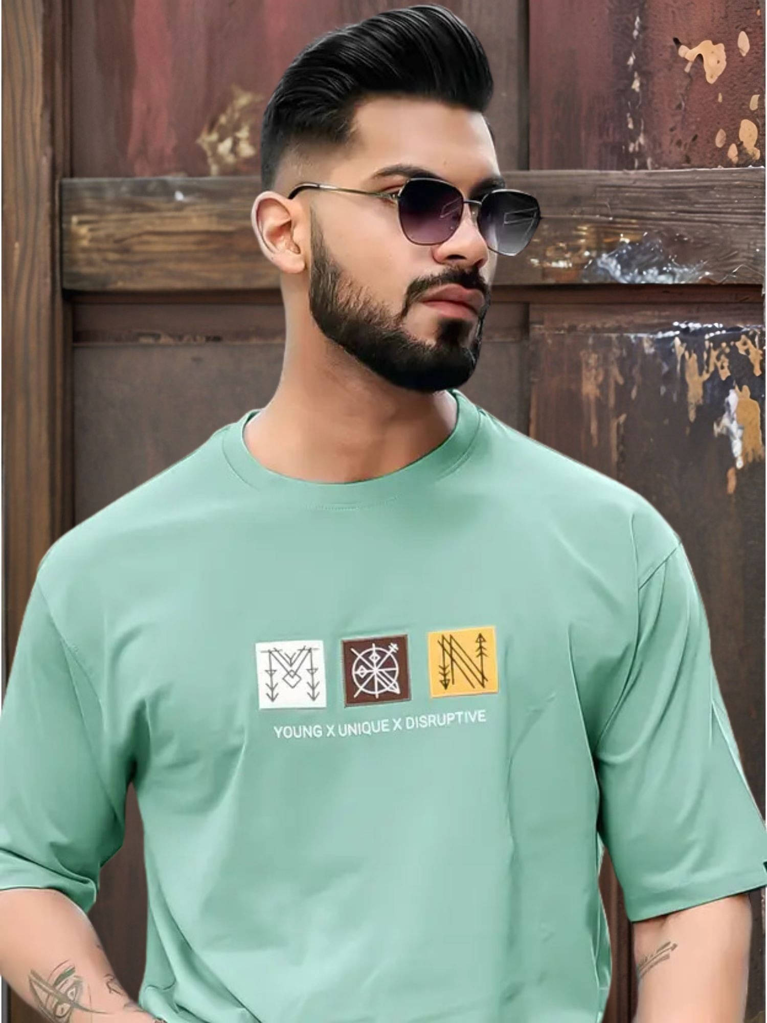 Maniac Men Cotton Blend Oversized Fit Printed T-Shirt ( Green ) Maniac Men Cotton Blend Oversized Fit Printed T-Shirt ( Green )