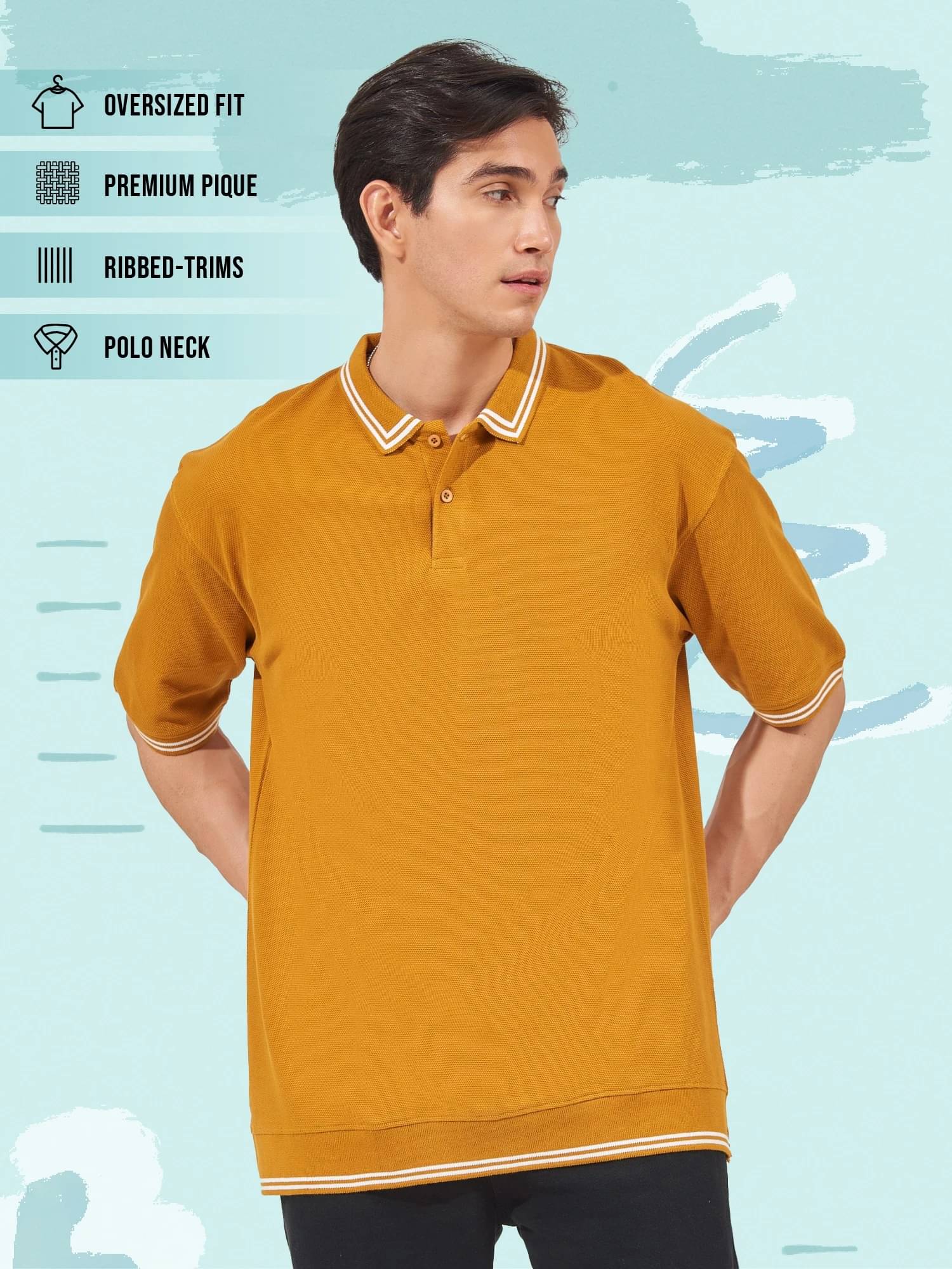     			Maniac Men Cotton Oversized Fit Solid Polo T Shirt ( Yellow )
