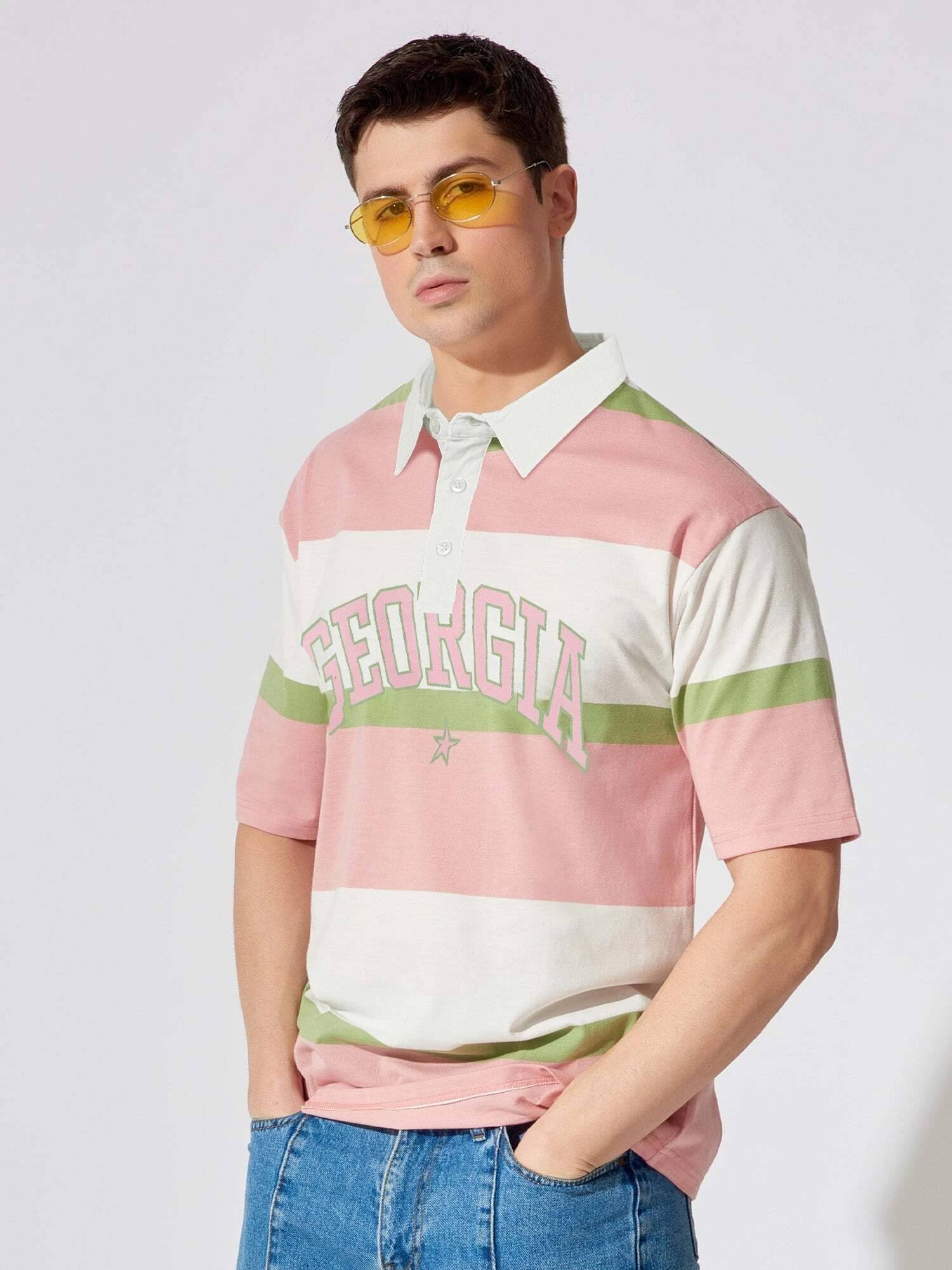     			Maniac Men Cotton Oversized Fit Striped Polo T Shirt ( Multicolor )