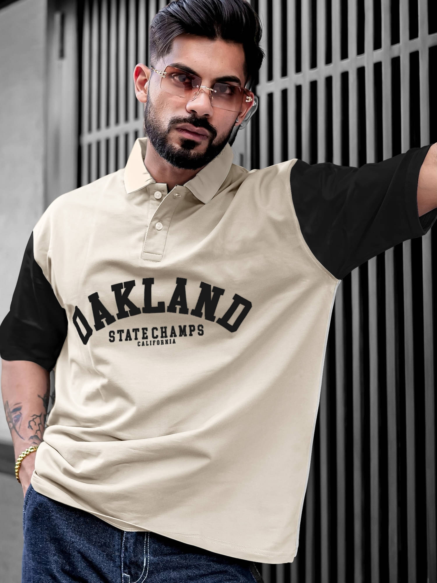     			Maniac Men Cotton Oversized Fit Printed Polo T Shirt ( Multicolor )