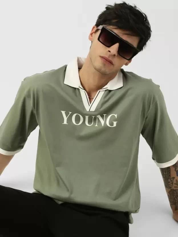     			Maniac Men Cotton Oversized Fit Printed Polo T Shirt ( Green )
