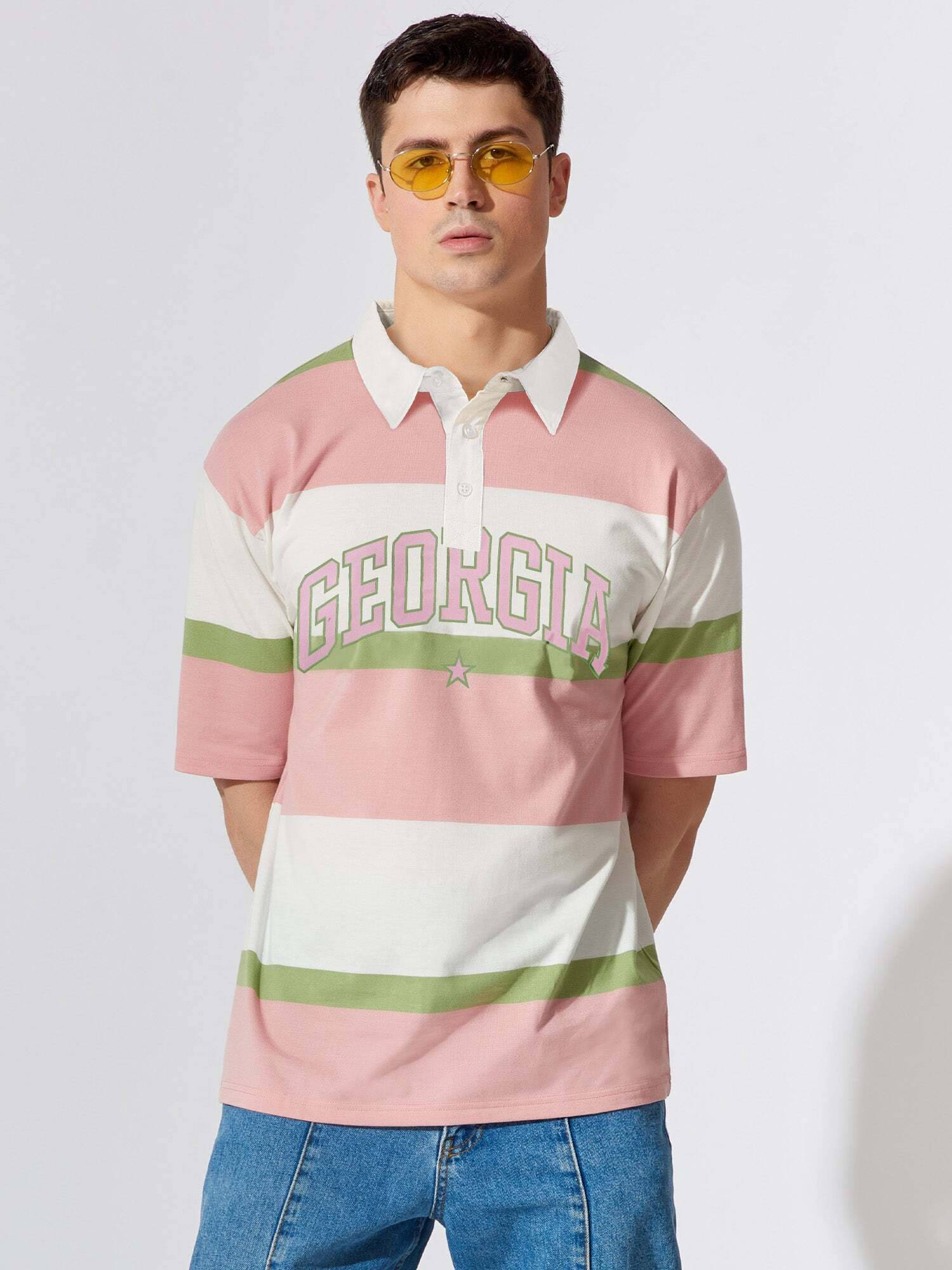     			Maniac Men Cotton Oversized Fit Striped Polo T Shirt ( Multicolor )