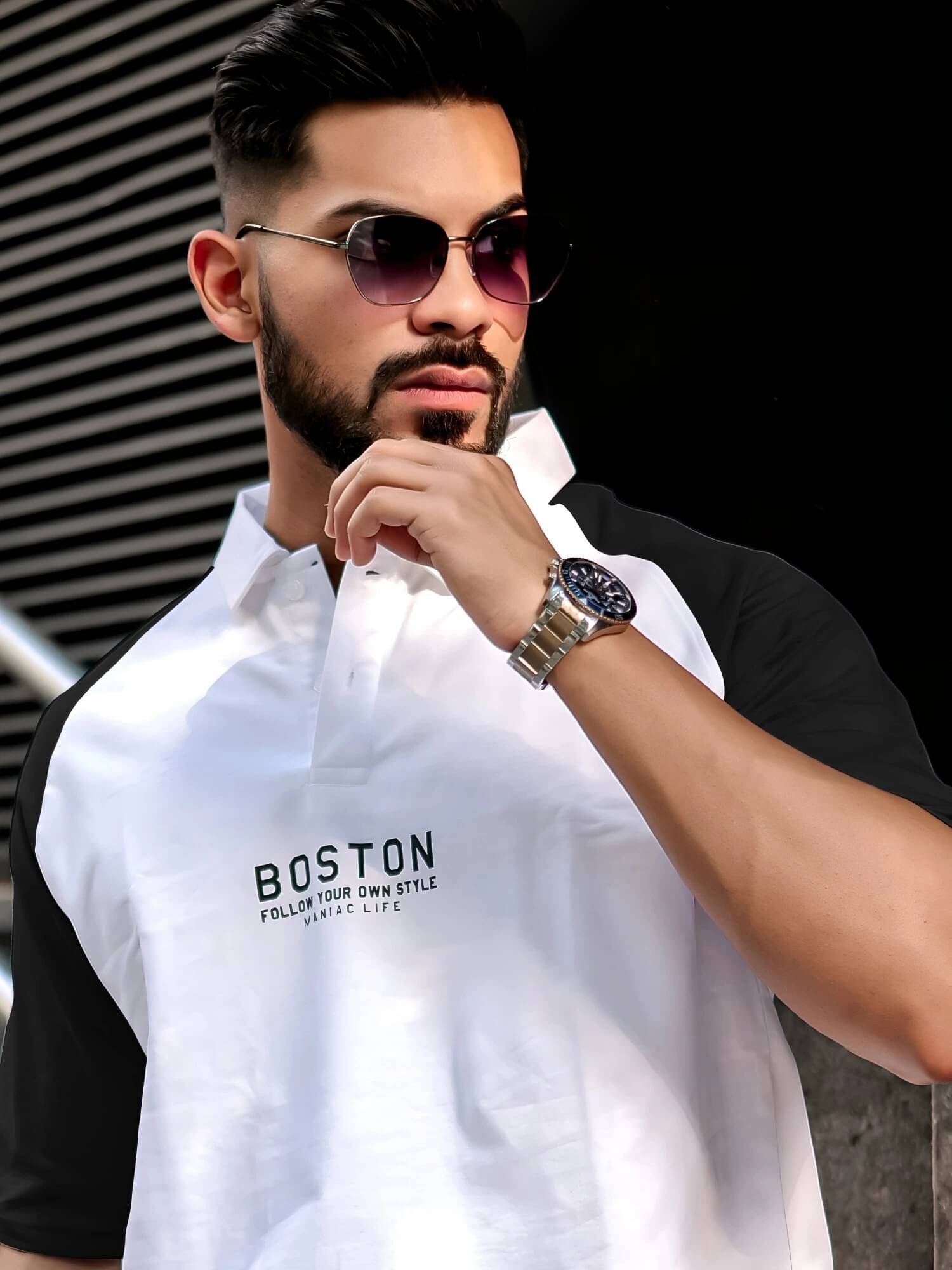 Maniac Men Cotton Oversized Fit Printed Polo T Shirt ( Multicolor )     			Maniac Men Cotton Oversized Fit Printed Polo T Shirt ( Multicolor )