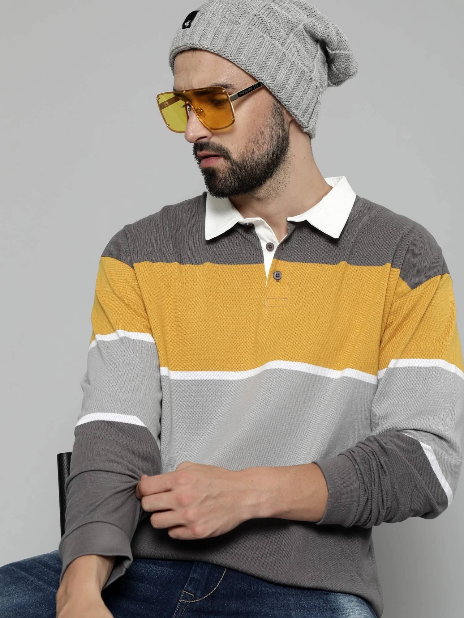 Maniac Men Cotton Oversized Fit Striped Polo T Shirt ( Multicolor ) Maniac Men Cotton Oversized Fit Striped Polo T Shirt ( Multicolor )