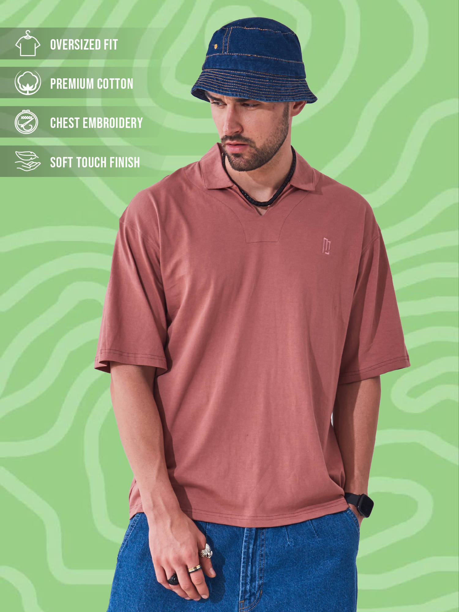 Maniac Men Cotton Oversized Fit Solid Polo T Shirt ( Pink ) Maniac Men Cotton Oversized Fit Solid Polo T Shirt ( Pink )