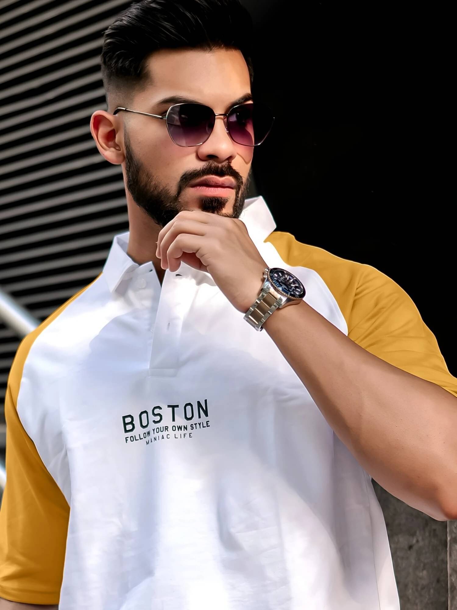 Maniac Men Cotton Oversized Fit Printed Polo T Shirt ( Multicolor ) Maniac Men Cotton Oversized Fit Printed Polo T Shirt ( Multicolor )