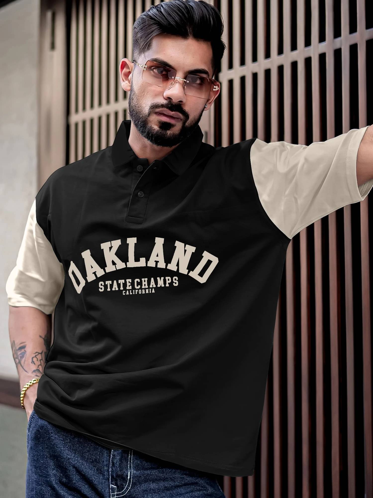 Maniac Men Cotton Oversized Fit Printed Polo T Shirt ( Black ) Maniac Men Cotton Oversized Fit Printed Polo T Shirt ( Black )