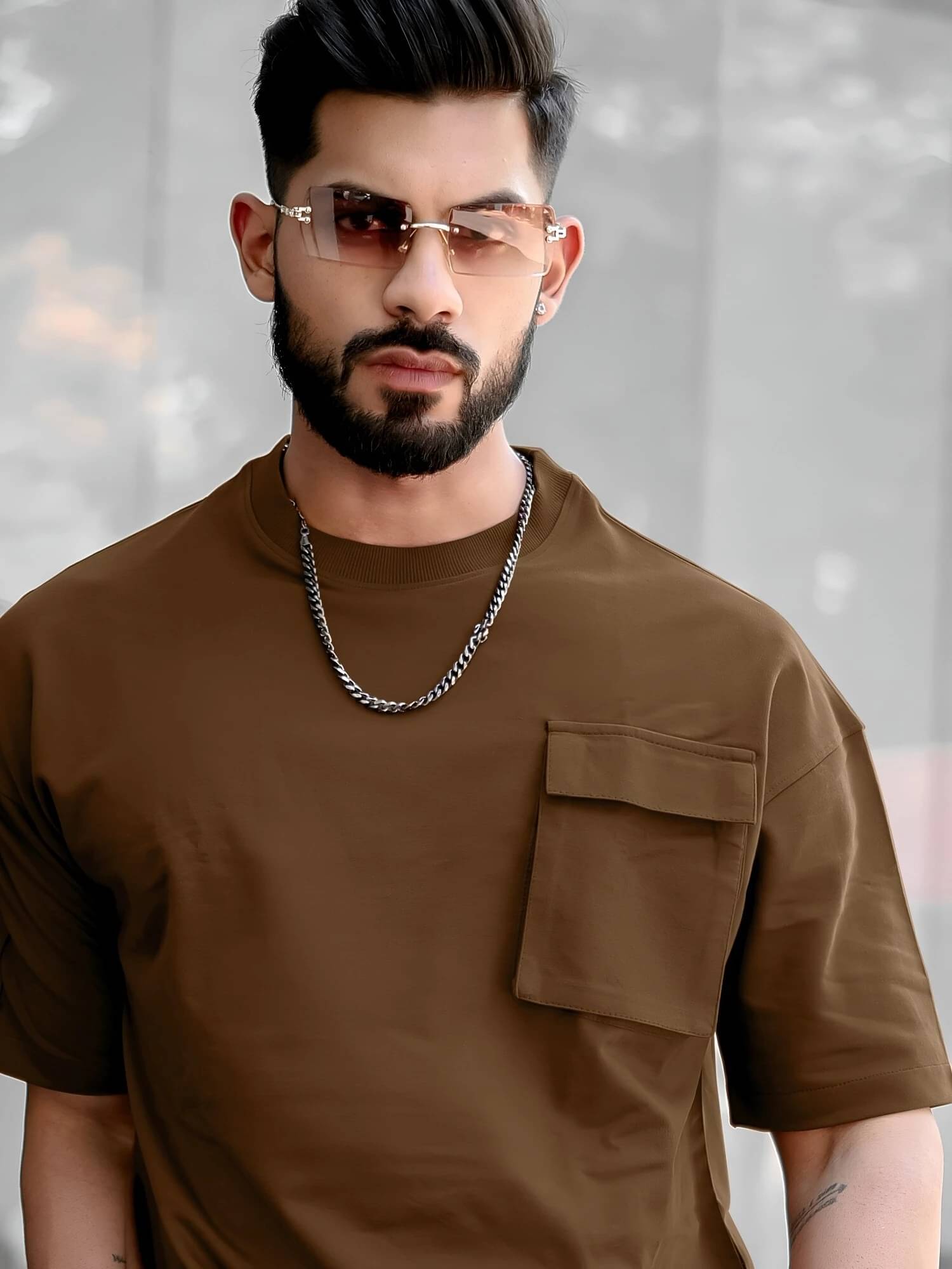 Maniac Men Cotton Oversized Fit Solid Polo T Shirt ( Brown )     			Maniac Men Cotton Oversized Fit Solid Polo T Shirt ( Brown )