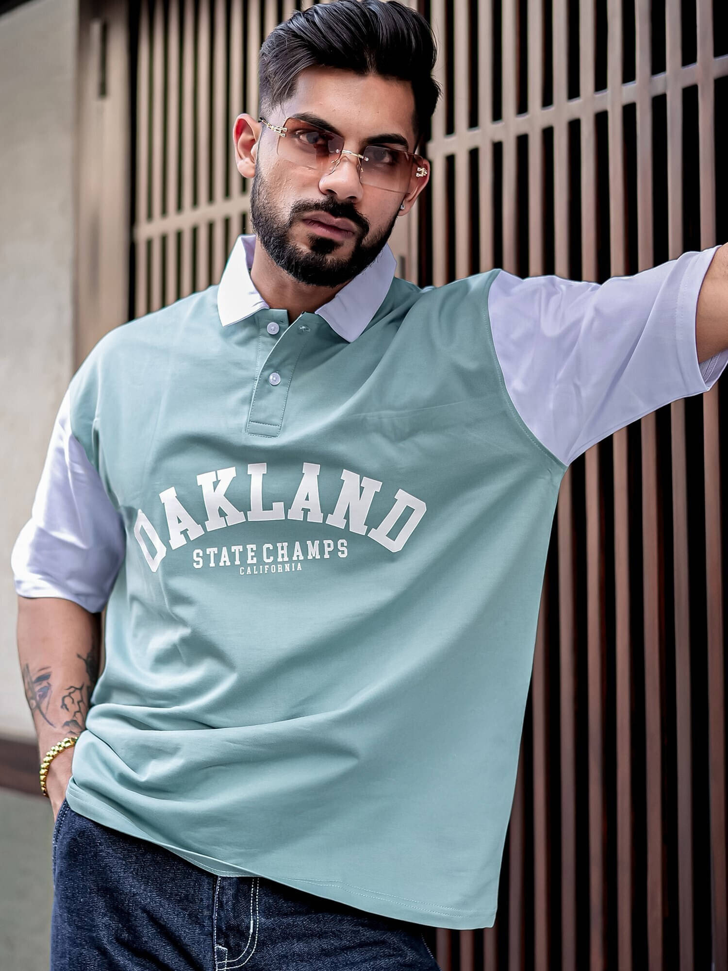     			Maniac Men Cotton Oversized Fit Printed Polo T Shirt ( Multicolor )