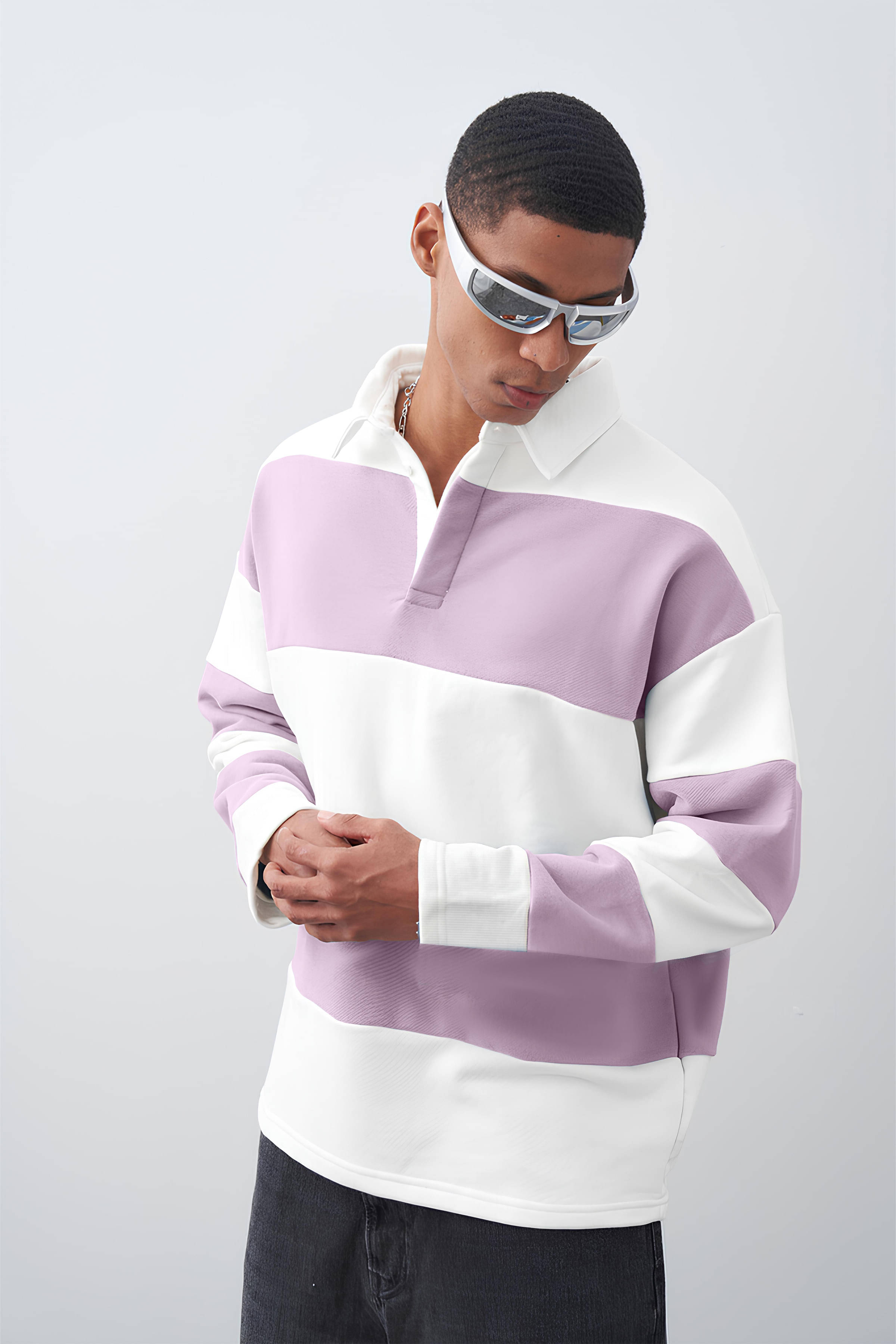 Maniac Men Cotton Oversized Fit Colorblock Polo T Shirt ( White ) Maniac Men Cotton Oversized Fit Colorblock Polo T Shirt ( White )