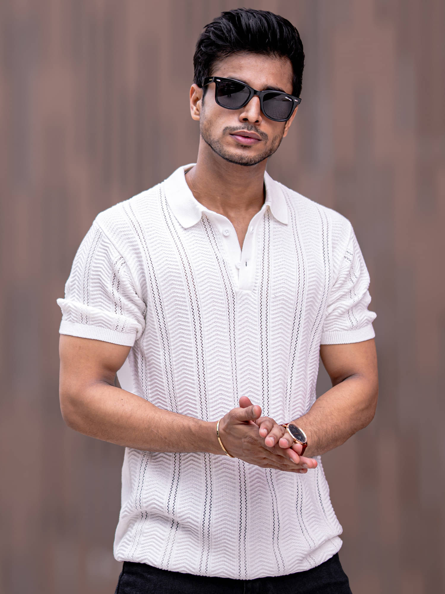     			Maniac Men Cotton Regular Fit Striped Polo T Shirt ( White )