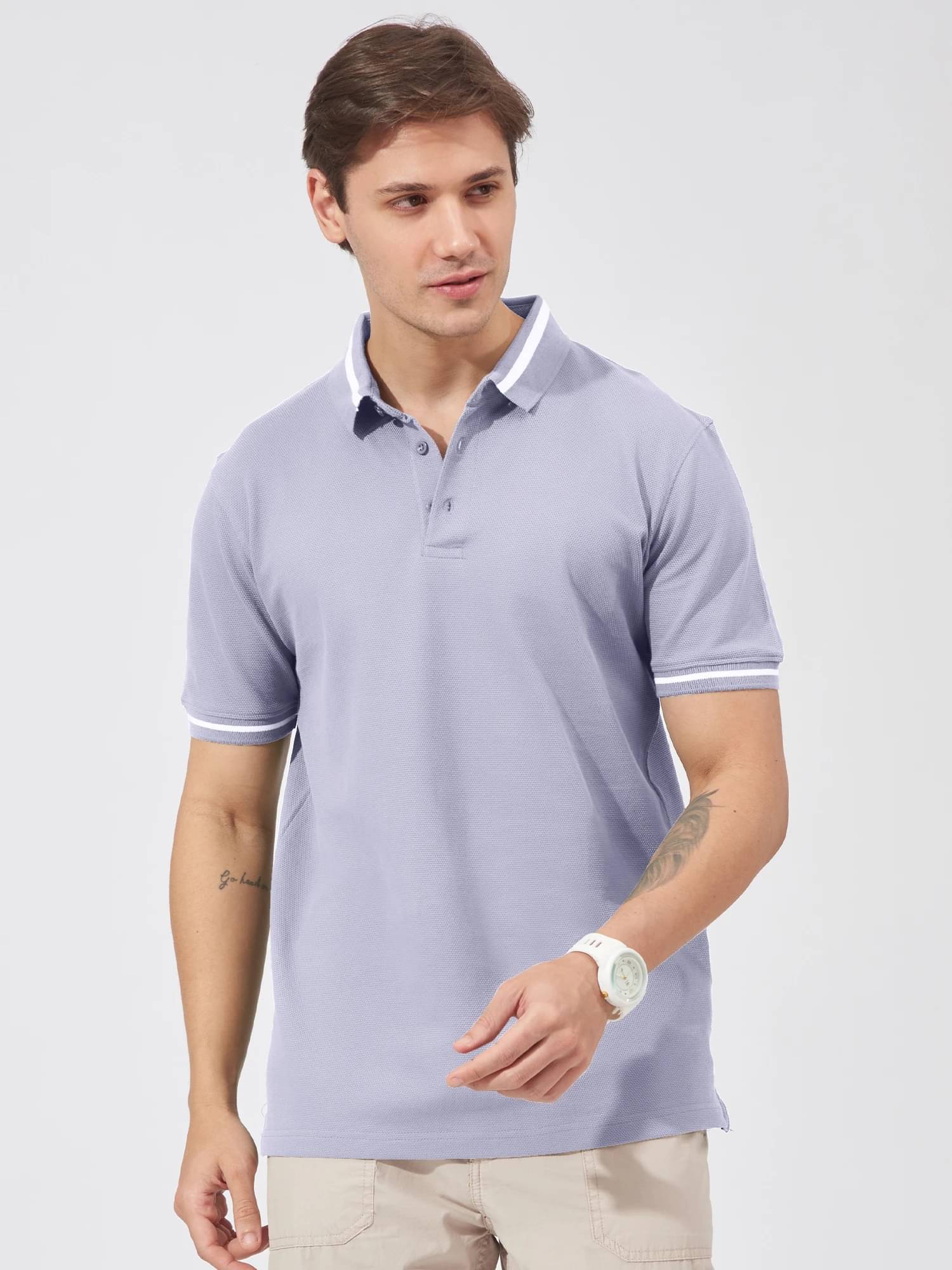     			Maniac Men Cotton Slim Fit Self Design Polo T Shirt ( Purple )