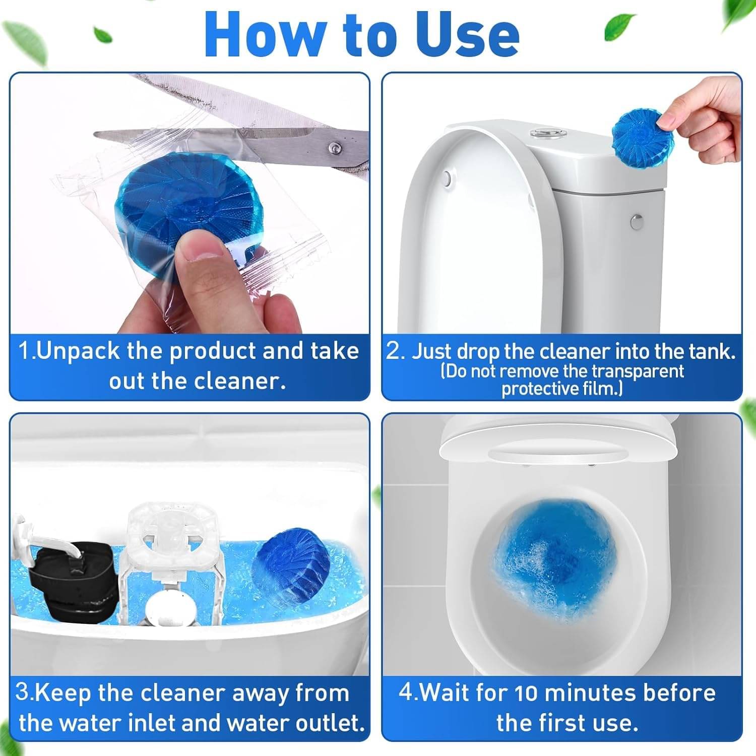     			Overalza Automatic Flush Toilet Bowl Cleaner Tablets, Bathroom Toilet Tank Cleaner, Powerful Cleaning Ball Toilet Blue Deep Clean Bubbles, Mild Lemon Scent (10)