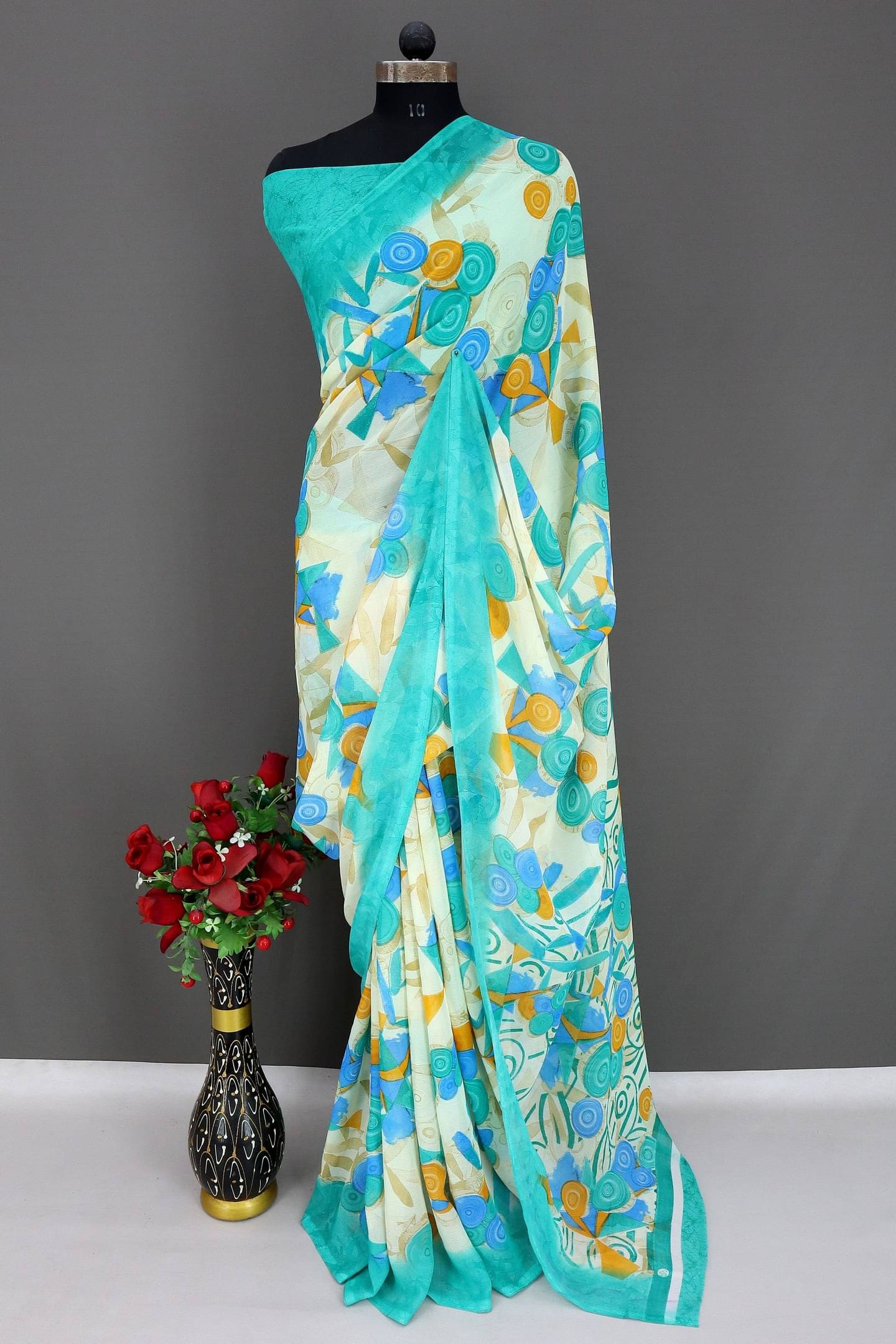     			Rekha Maniyar Georgette Printed Bandhani Sarees With Unstitched Blouse Piece ( Sea Green )