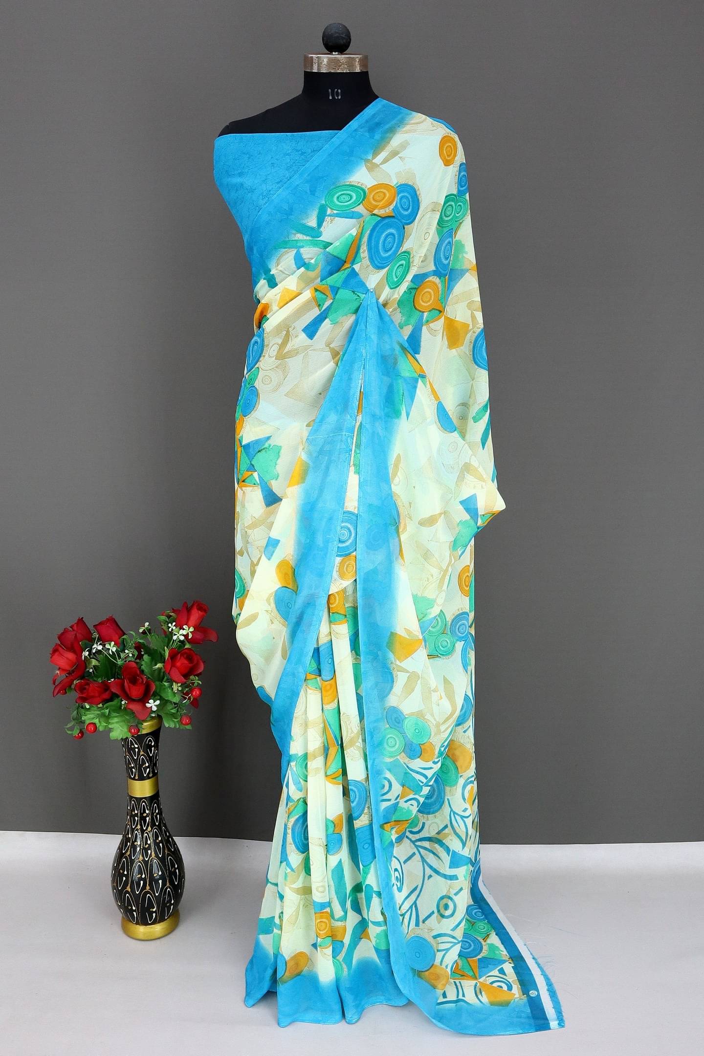     			Rekha Maniyar Georgette Printed Bandhani Sarees With Unstitched Blouse Piece ( Blue )