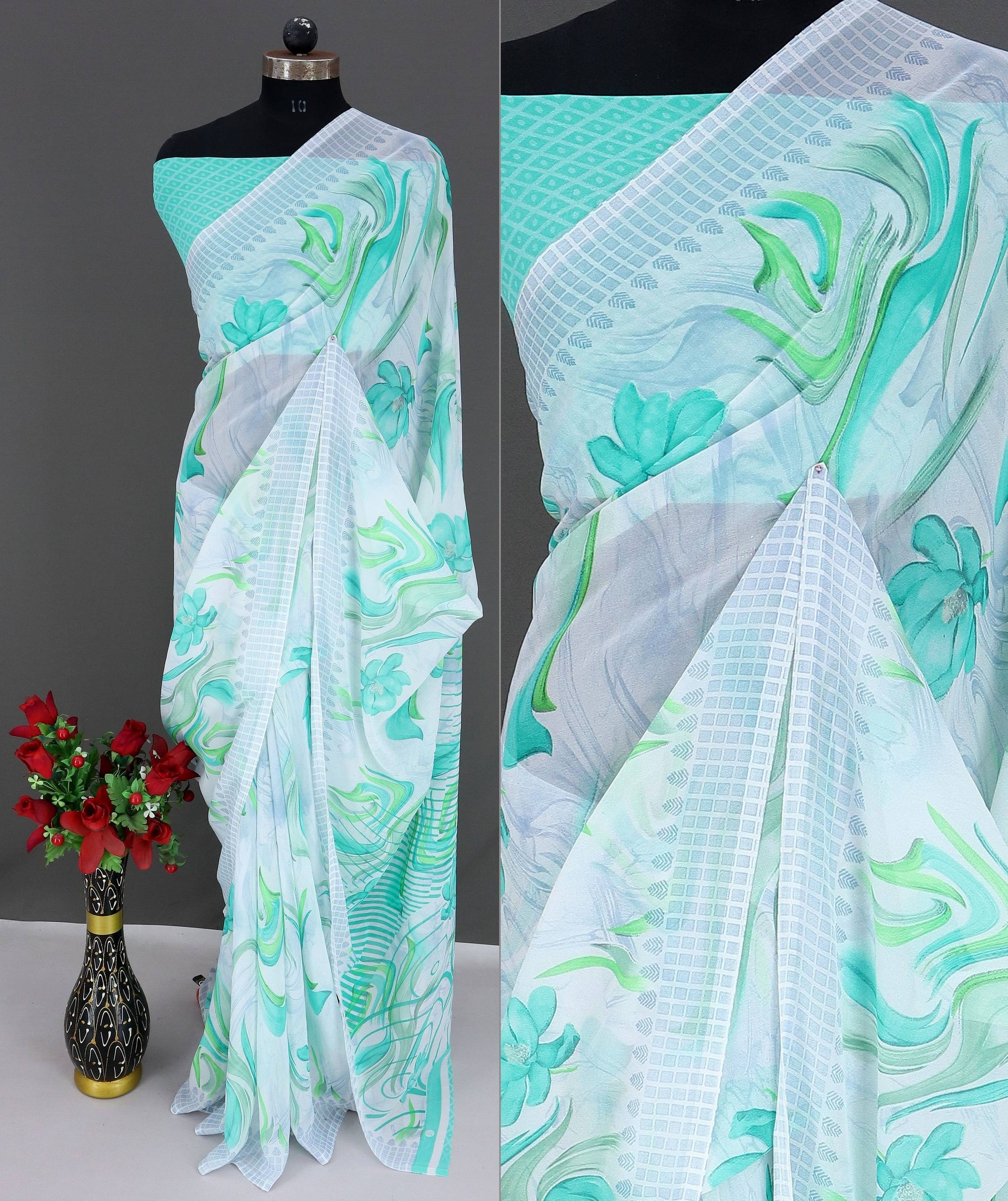     			Rekha Maniyar Georgette Printed Bandhani Sarees With Unstitched Blouse Piece ( Green )