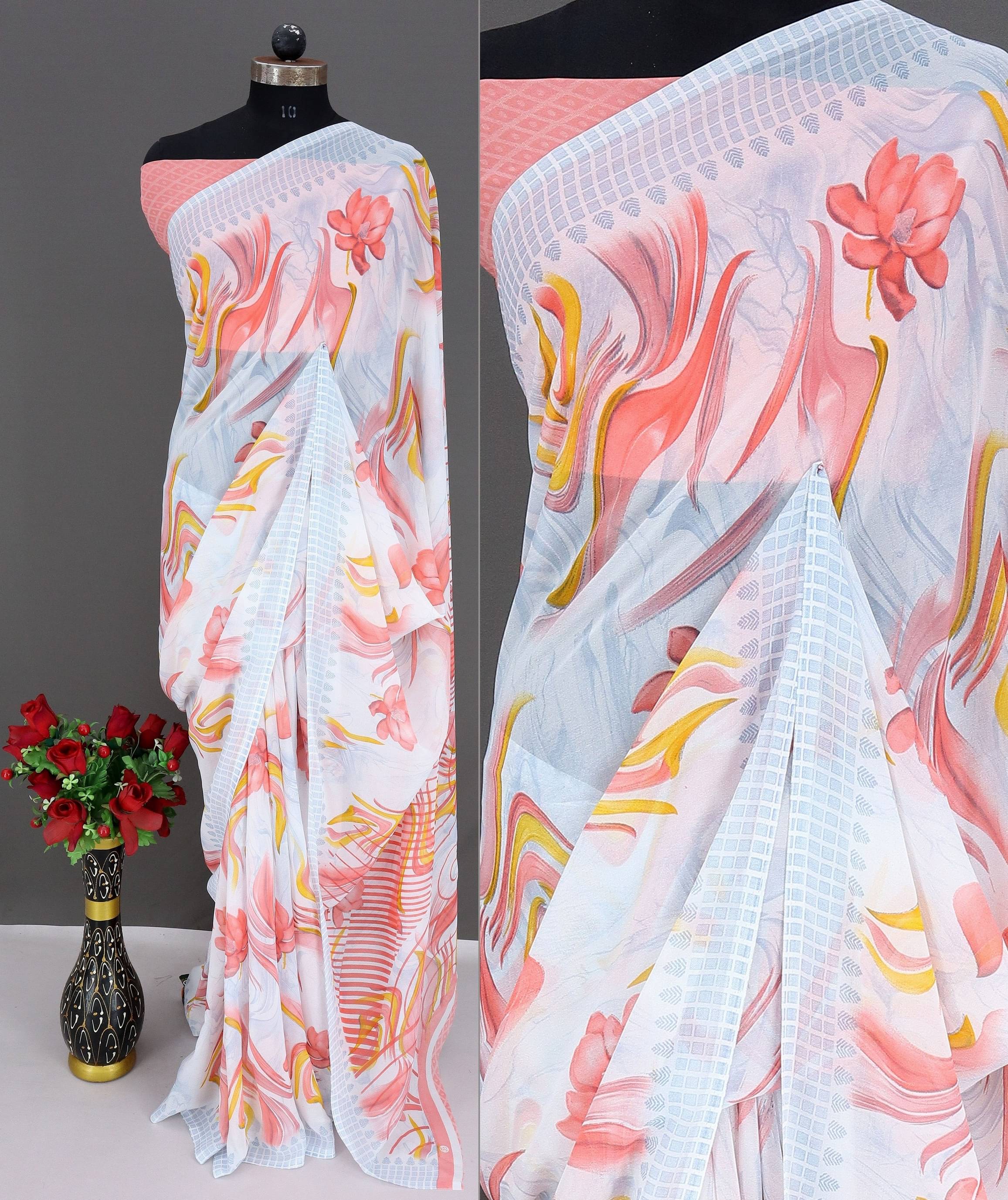     			Rekha Maniyar Georgette Printed Bandhani Sarees With Unstitched Blouse Piece ( Orange )