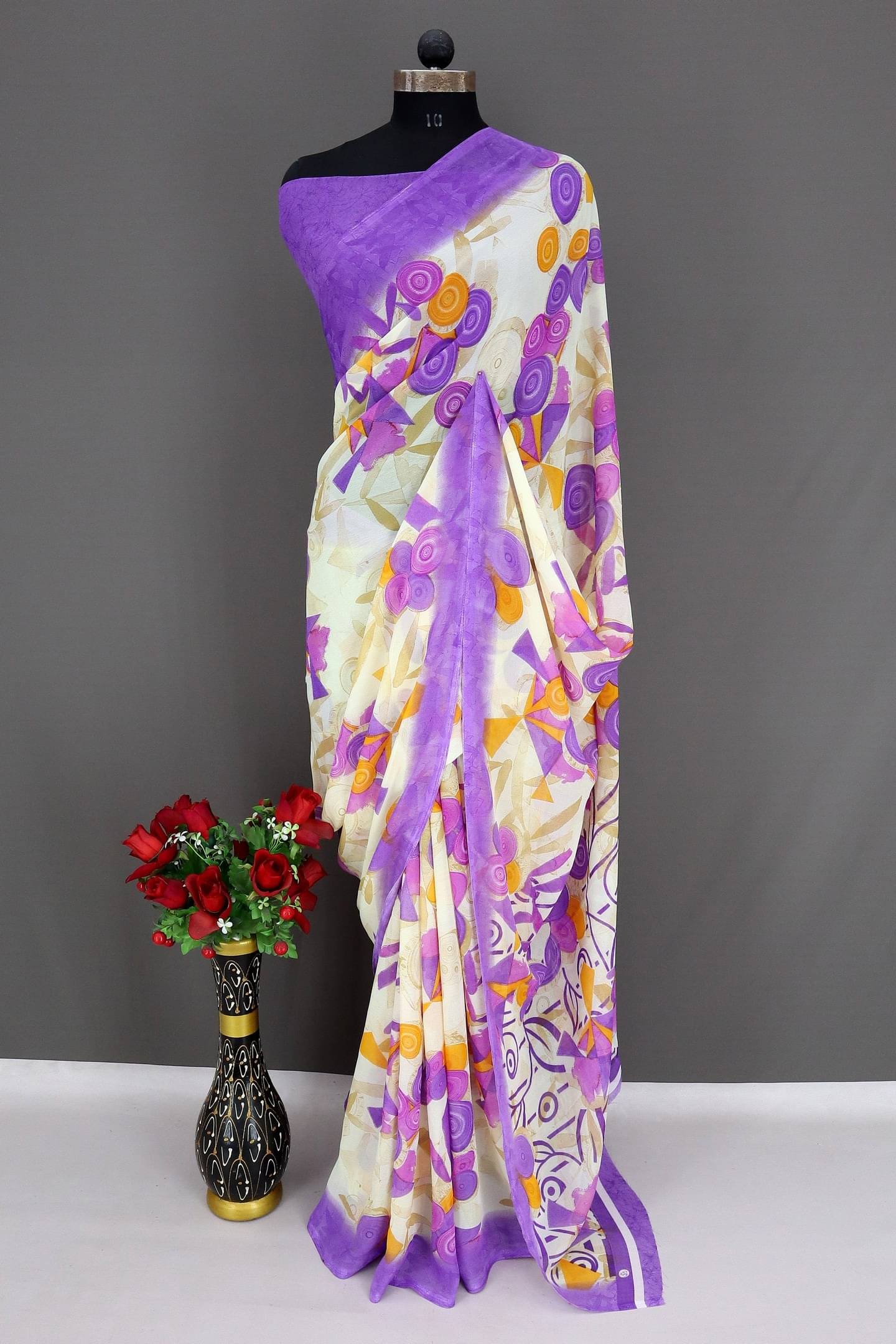 Rekha Maniyar Georgette Printed Bandhani Sarees With Unstitched Blouse Piece ( Purple ) Rekha Maniyar Georgette Printed Bandhani Sarees With Unstitched Blouse Piece ( Purple )