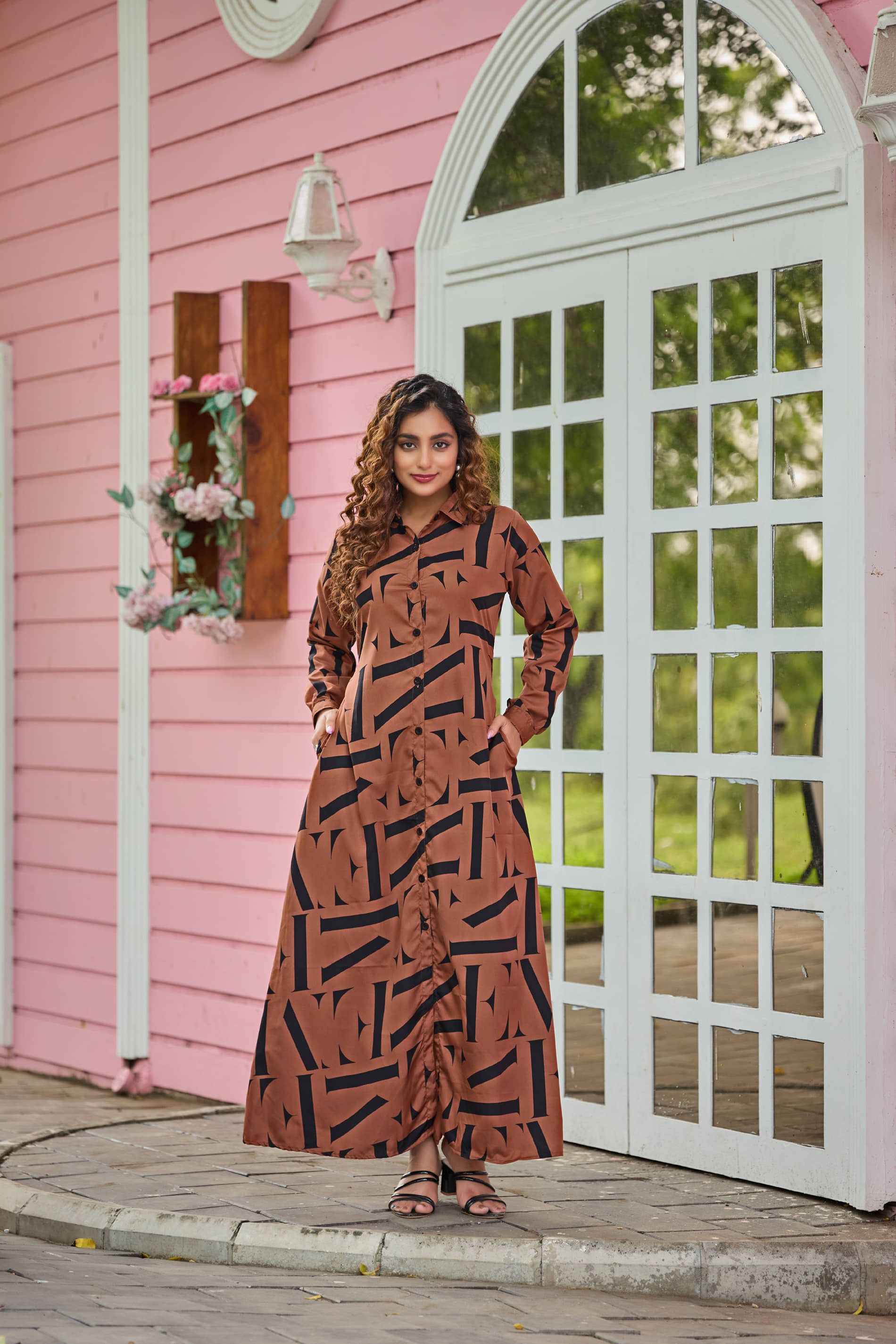SARINKU Women Crepe A-line Stitched Ethnic Gown ( Brown )