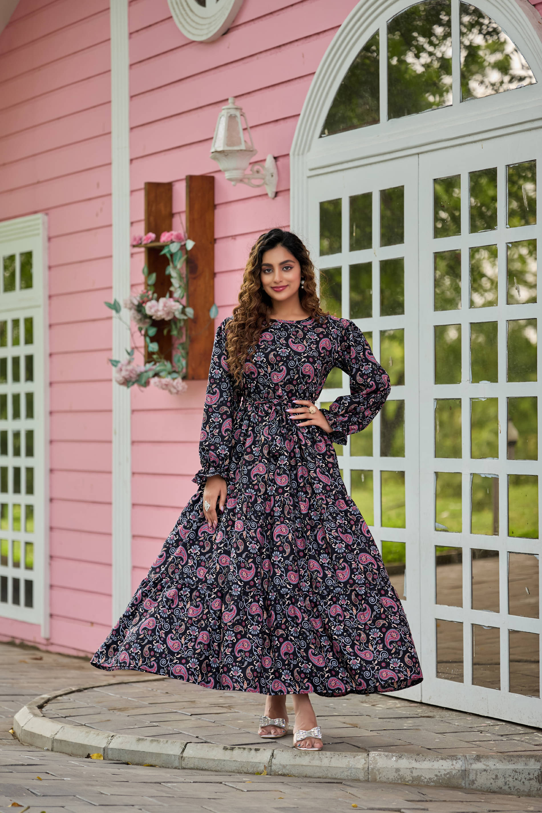     			SARINKU Women Crepe Anarkali Stitched Ethnic Gown ( Multicolor )