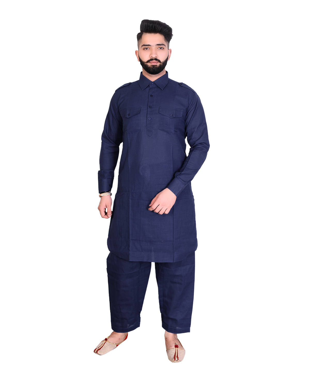     			SLKS India Craft Navy Cotton Blend Regular Fit Men's Pathani Suit ( Pack of 1 )