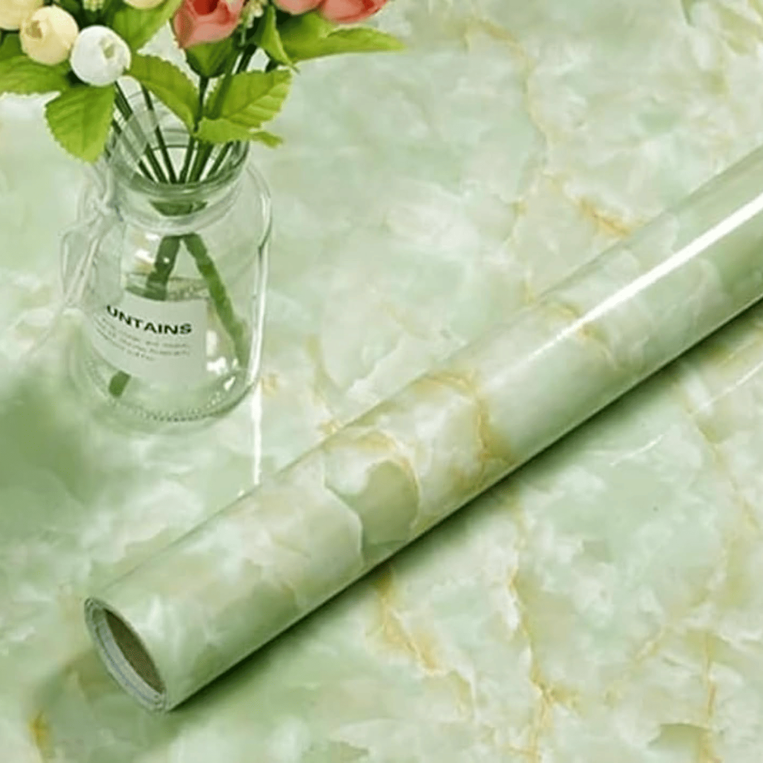     			Self Adhesive Vinyl Green Marble Wallpaper Roll for Cabinets and Dining Table Surface (60x200cm, Pack of 3)