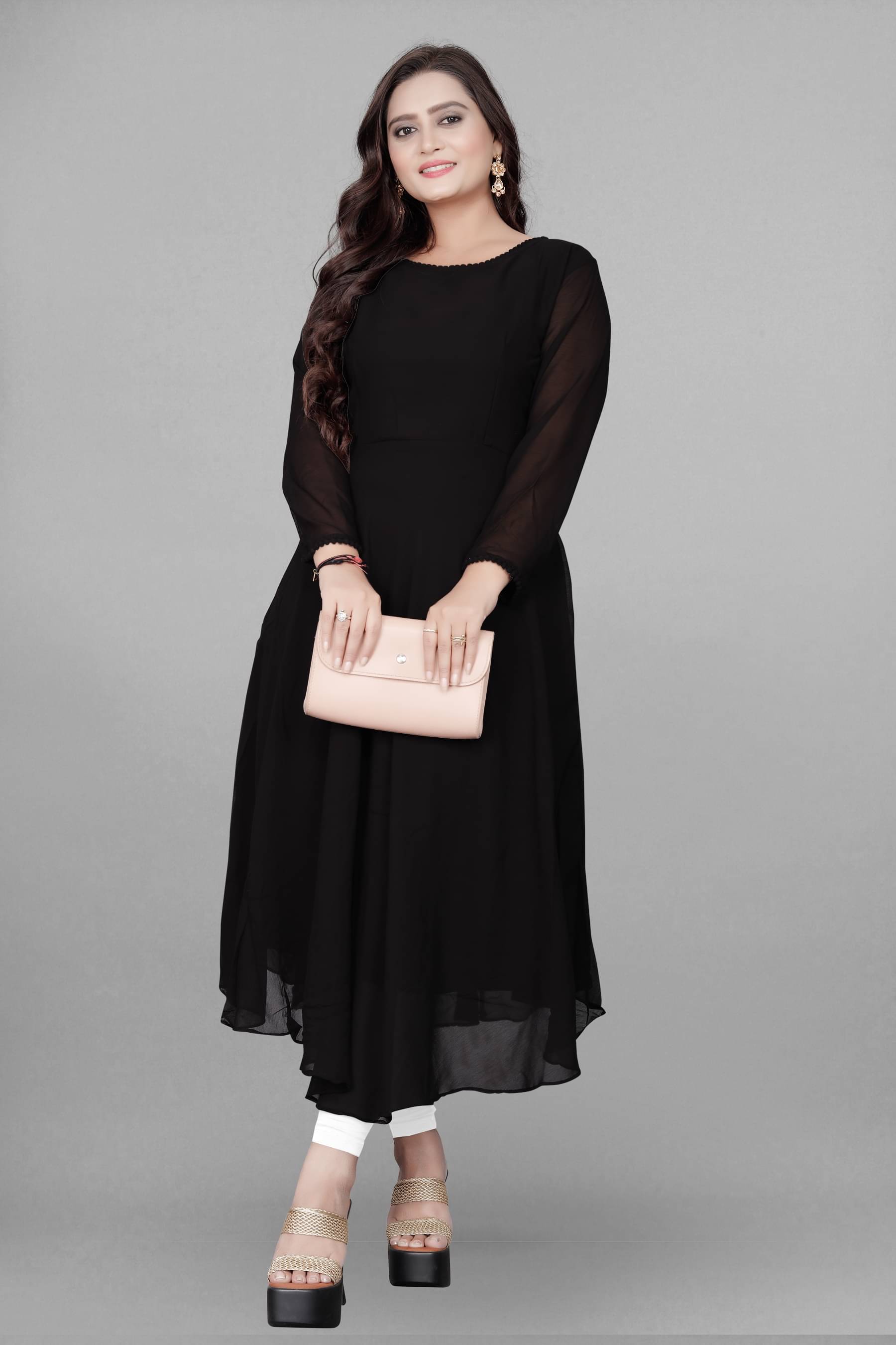     			Shree Guru Fashion Women Georgette Solid Anarkali Kurti ( Black )
