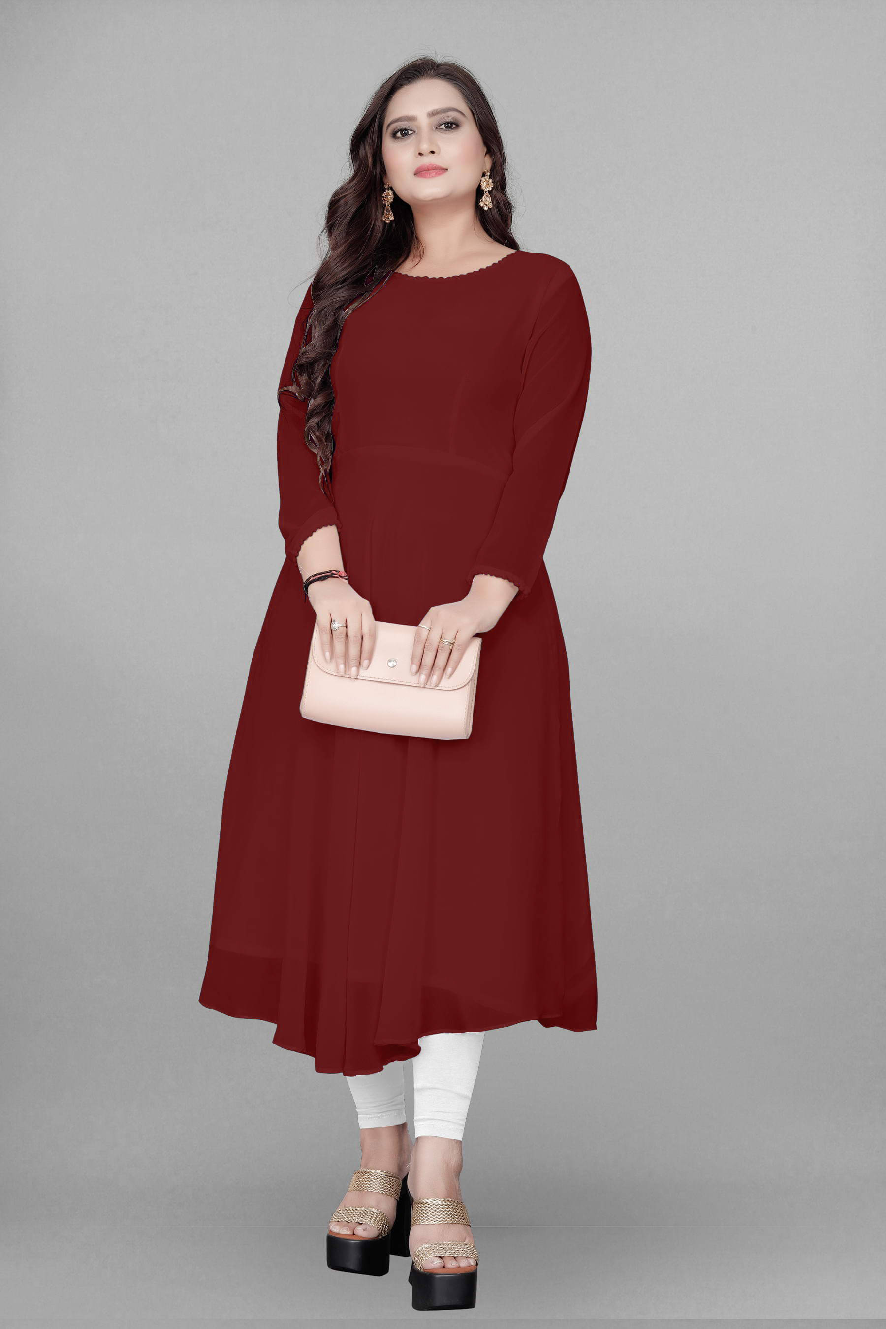     			Shree Guru Fashion Women Georgette Solid Anarkali Kurti ( Maroon )