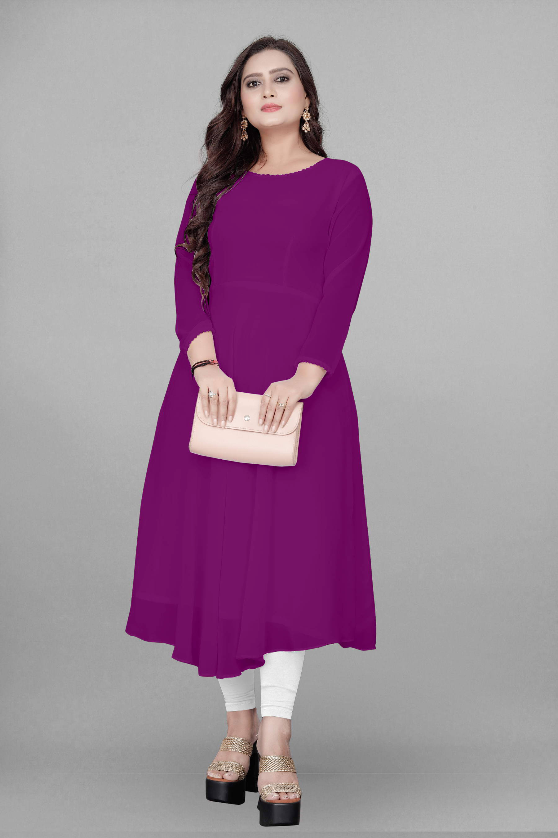 Shree Guru Fashion Women Georgette Solid Anarkali Kurti ( Wine ) Shree Guru Fashion Women Georgette Solid Anarkali Kurti ( Wine )