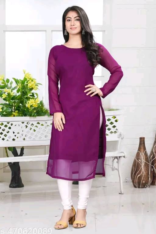     			Shree Guru Fashion Women Georgette Solid Straight Kurti ( Wine )