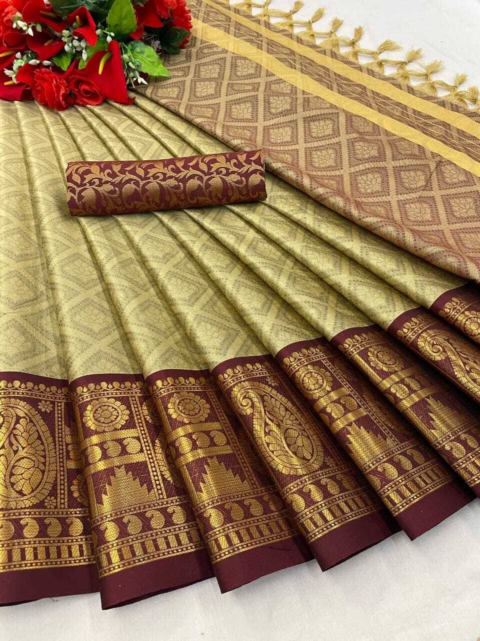 THE PRIVATE LABLE Cotton Printed Regular Saree With Unstitched Blouse Piece ( Cream ) THE PRIVATE LABLE Cotton Printed Regular Saree With Unstitched Blouse Piece ( Cream )