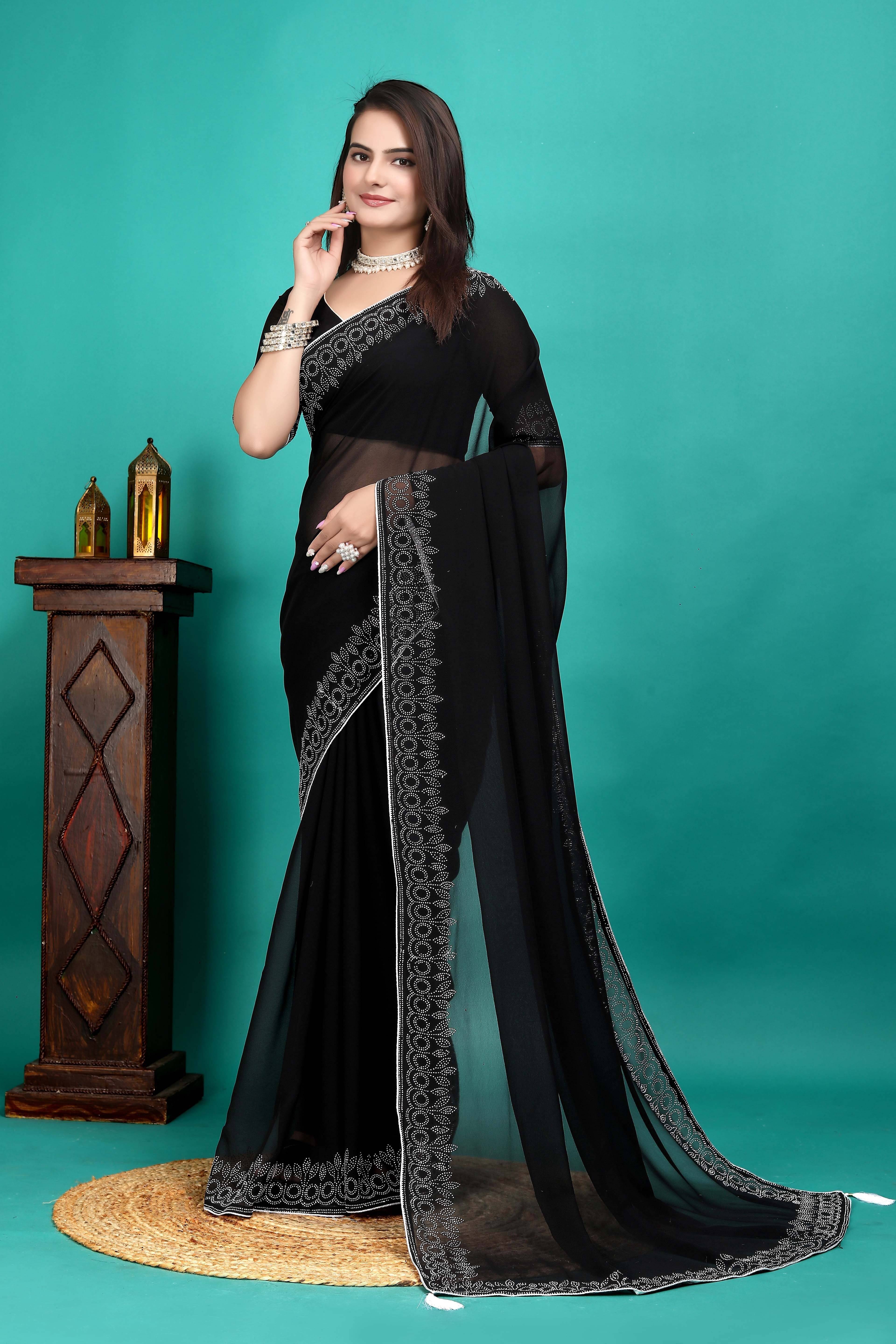 THE PRIVATE LABLE Georgette Embroidered Regular Saree With Unstitched Blouse Piece ( Black ) THE PRIVATE LABLE Georgette Embroidered Regular Saree With Unstitched Blouse Piece ( Black )