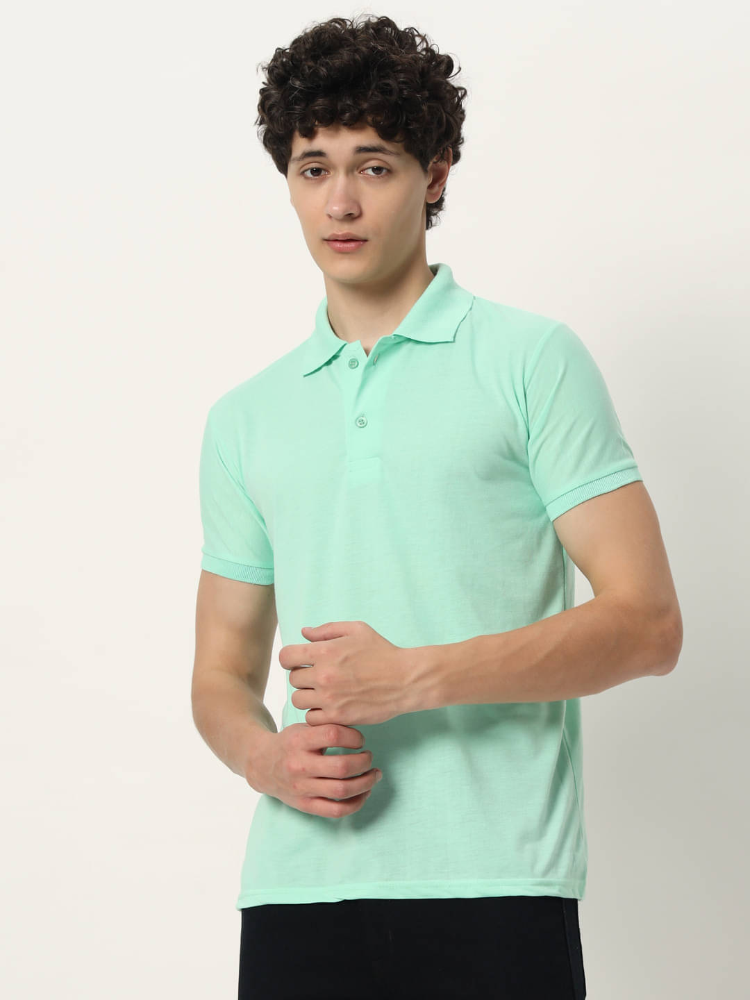 TISSORA Men Cotton Blend Regular Fit Solid Polo T Shirt ( Light Green ) TISSORA Men Cotton Blend Regular Fit Solid Polo T Shirt ( Light Green )
