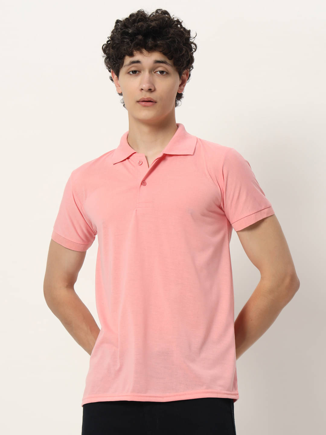     			TISSORA Men Cotton Blend Regular Fit Solid Polo T Shirt ( Pink )