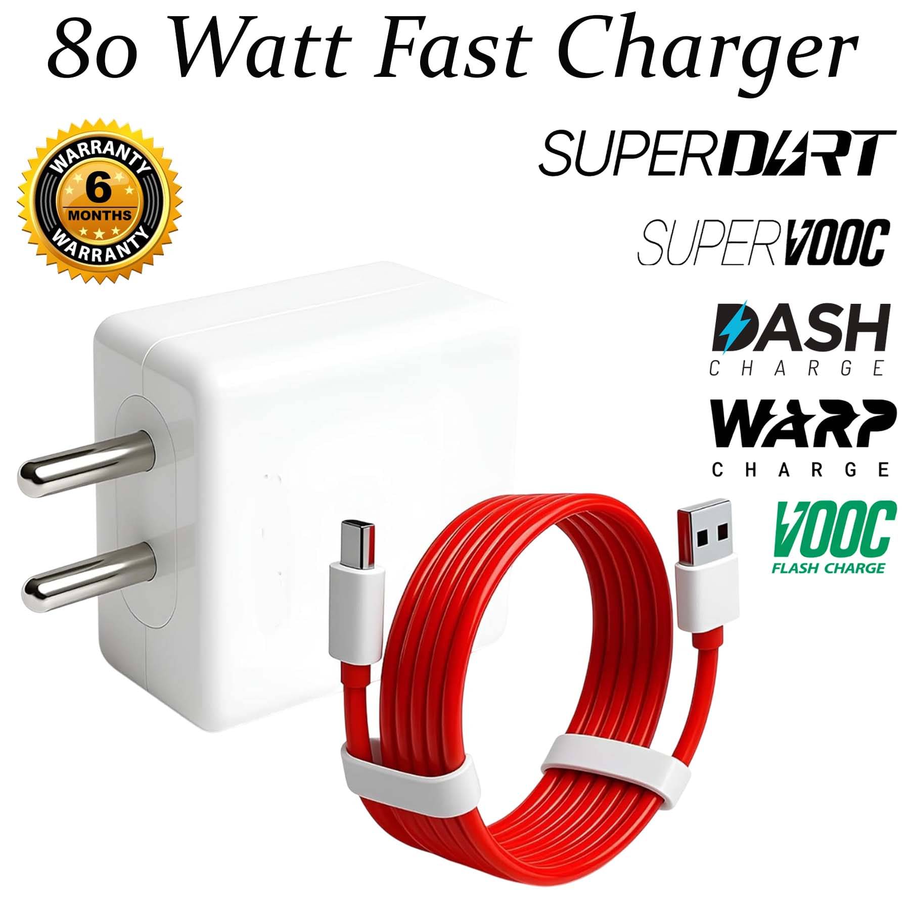     			U7 80 Watt Ultra Fast Mobile Charger, USB 8A Wall Charger, Superfast Charger Supports Vooc, Supervooc, Dash, Warp Charge for Android Devices