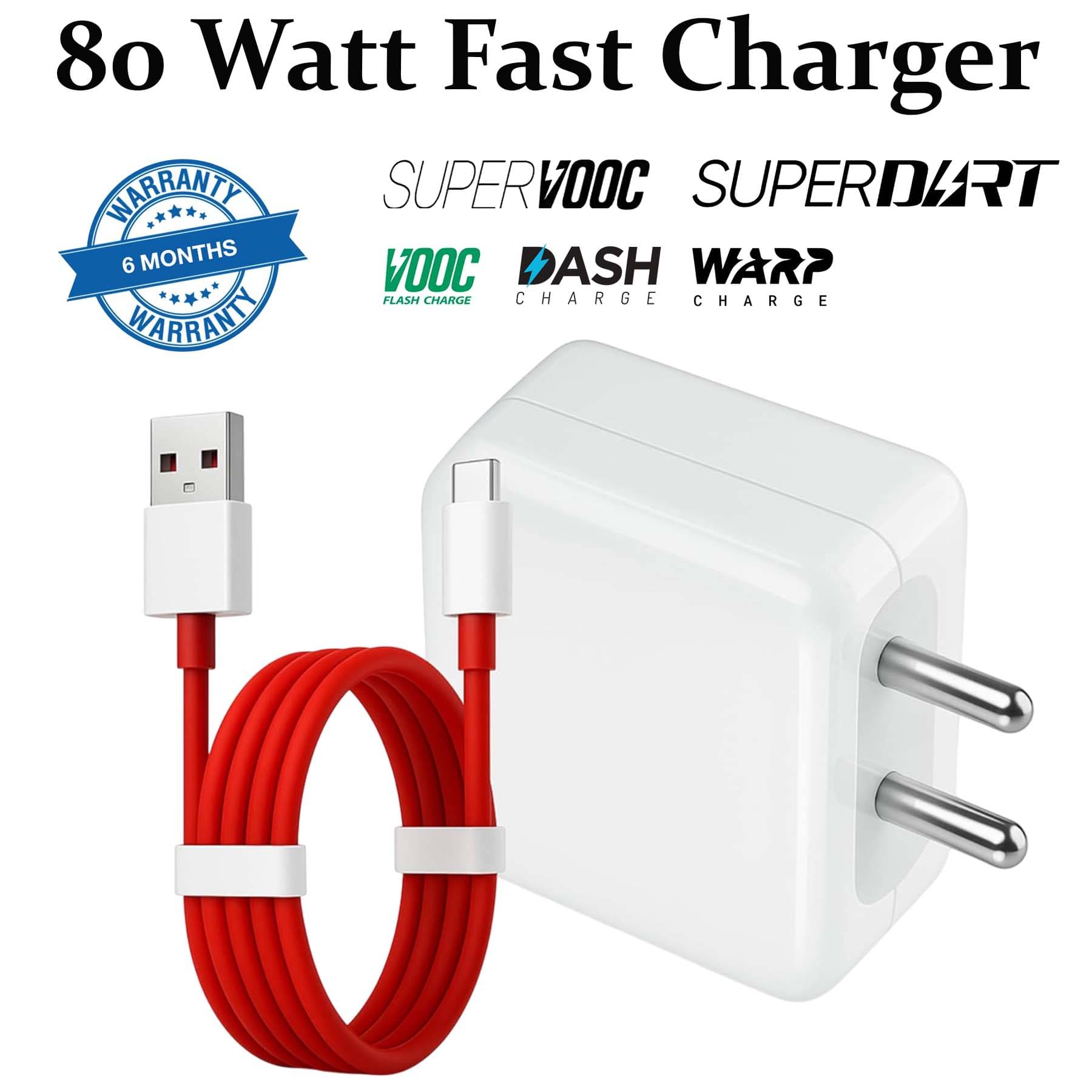     			U7 80W Mobile Charger, USB 8A Wall Charger, Superfast Charger Supports Vooc, Supervooc, Dash, Warp Charge for Android Devices