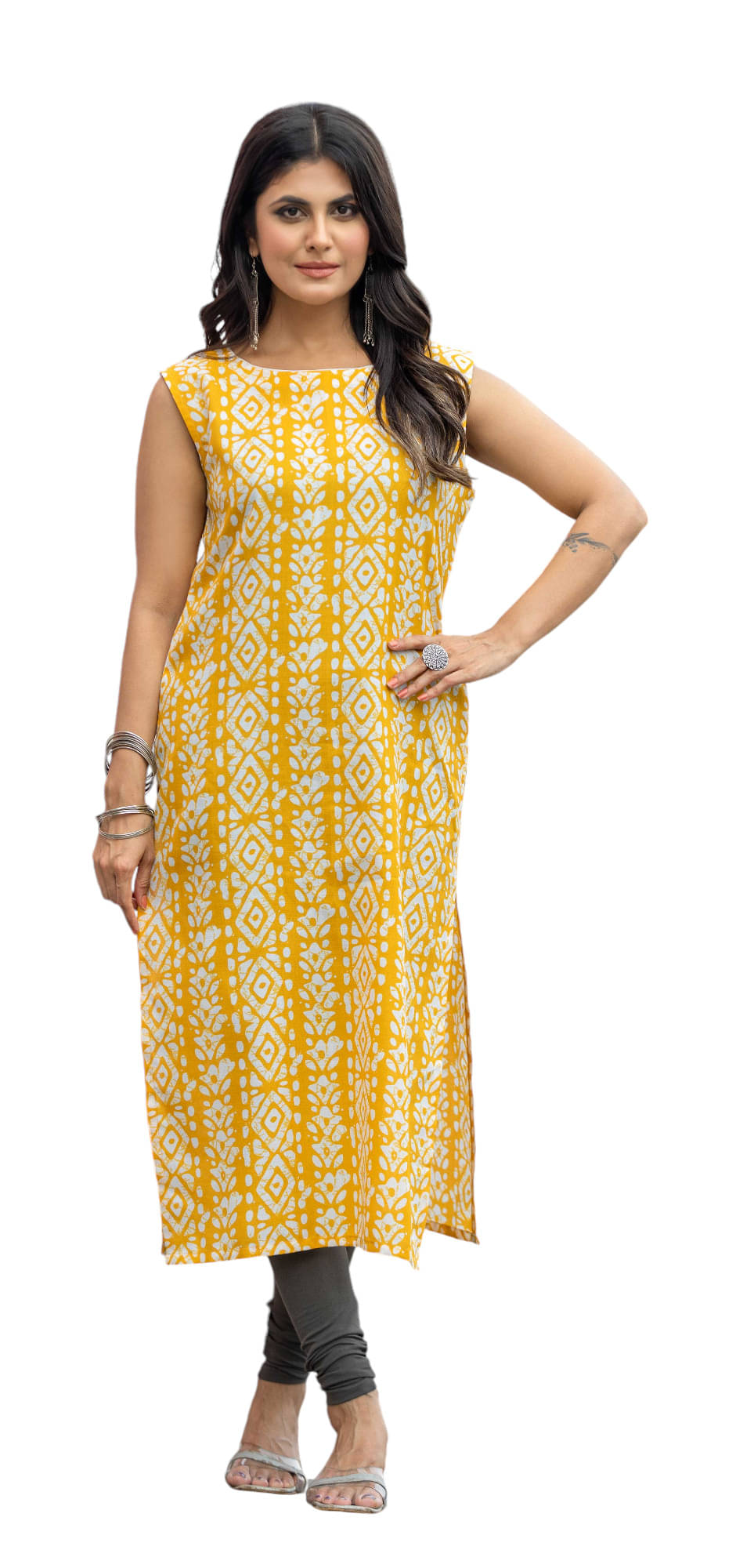     			Vorhiza Women Cotton Printed A-line Kurti ( Yellow )