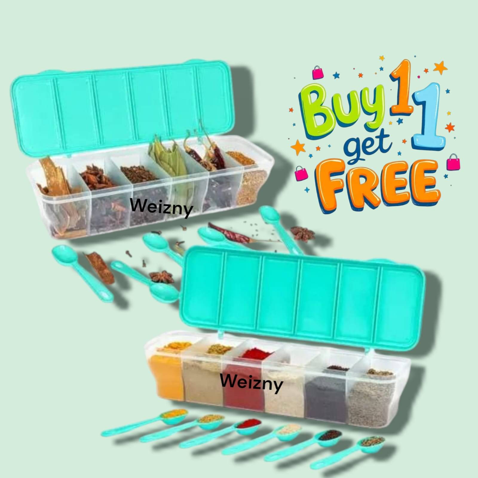     			Weizny Plastic Green Spice Container ( Set of 2 )