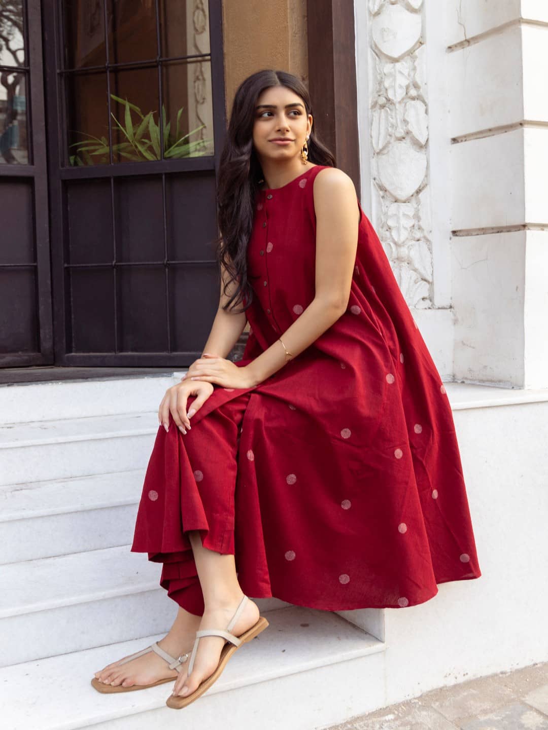 YAGNIK FASHION Women Rayon Printed A-line Kurti With Pants ( Maroon )