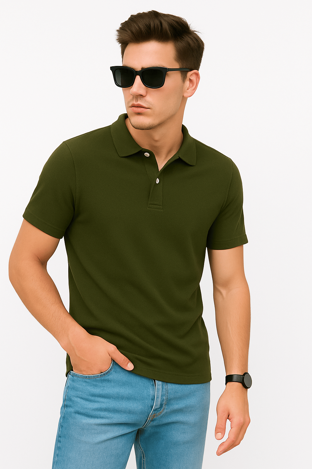     			ZEBULUN Men Cotton Blend Regular Fit Solid Polo T Shirt ( Olive )
