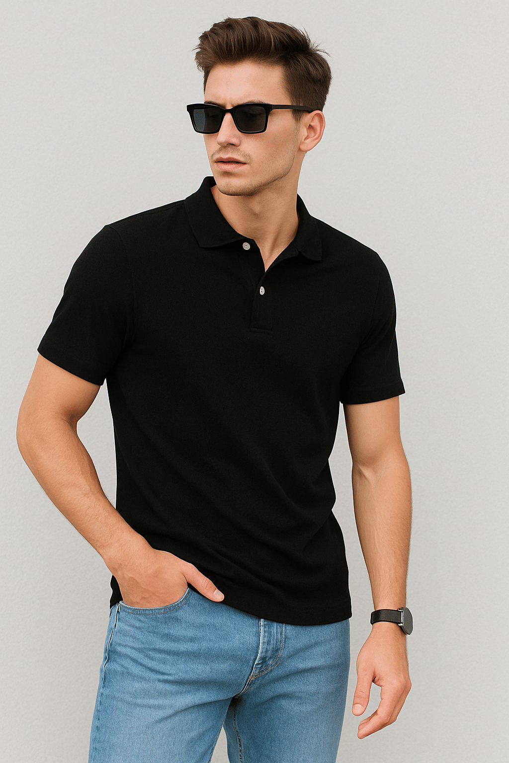     			ZEBULUN Men Cotton Blend Regular Fit Solid Polo T Shirt ( Black )