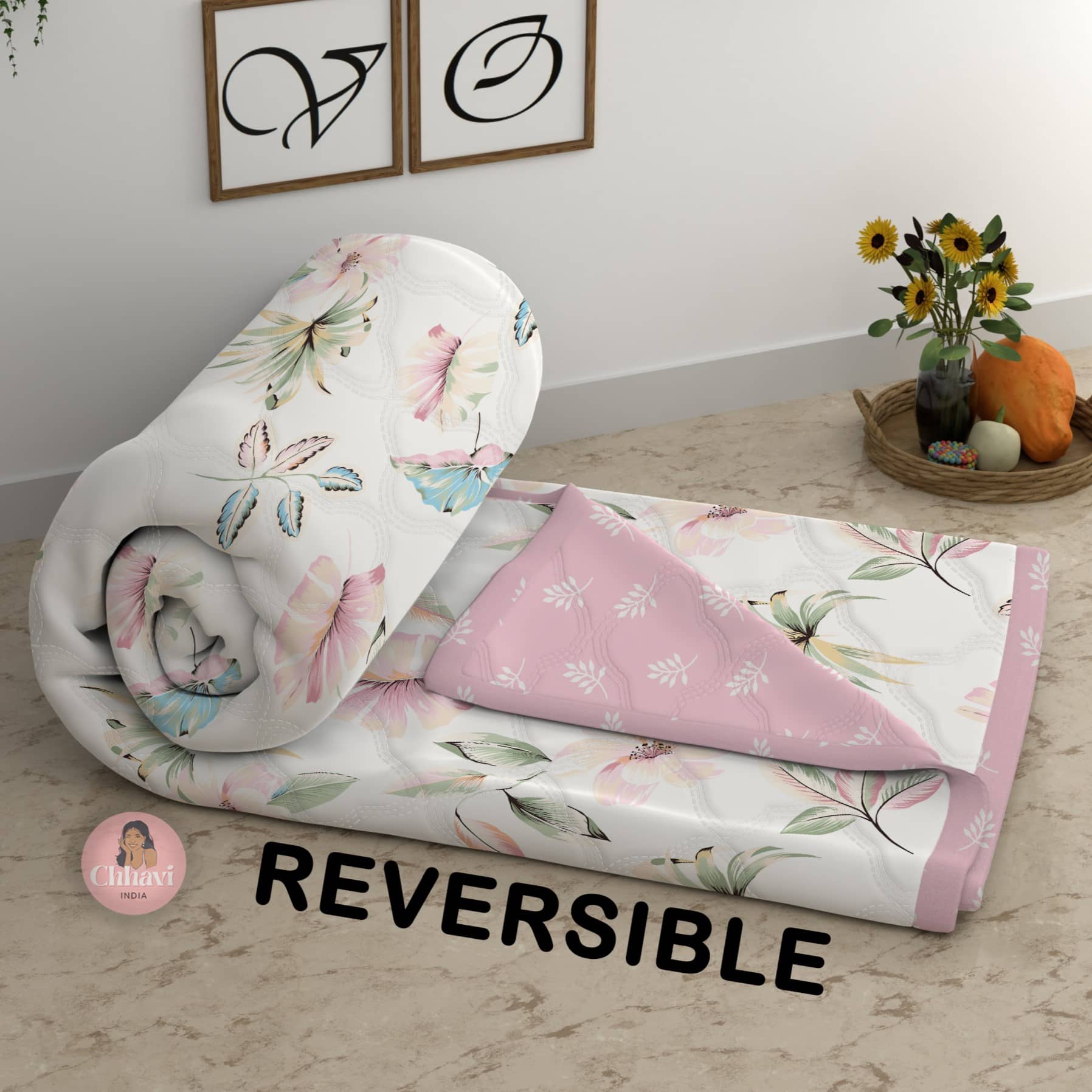 chhavi india Cotton Floral Double Size Comforter ( 220 x 220 cm ) - Pink ( Pack of 1 )